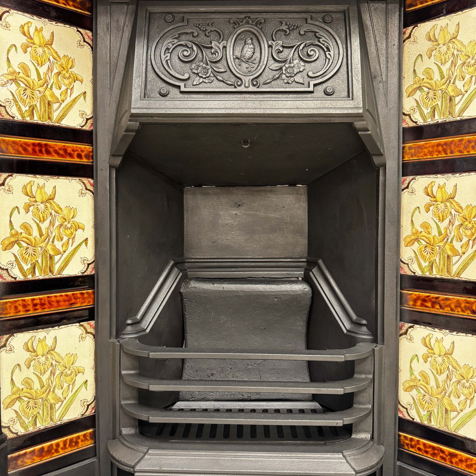 Antique Victorian Tiled Cast Iron Combination Fireplace photo for sale