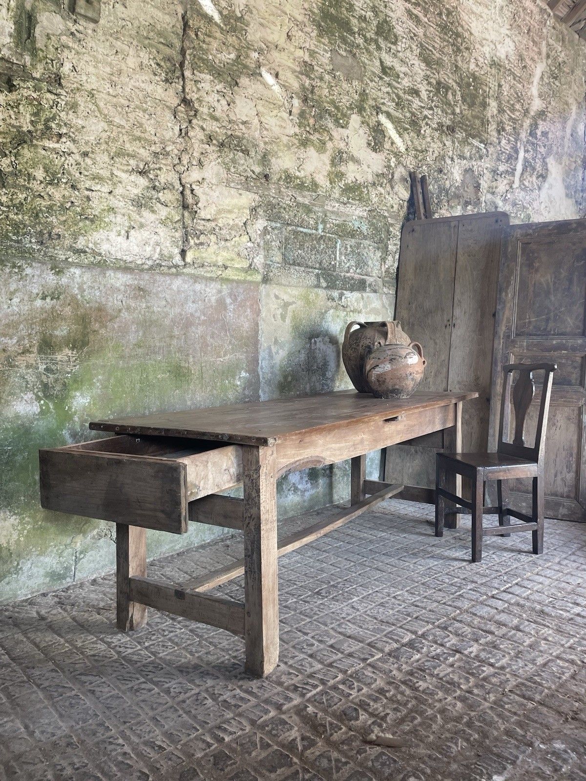 Antique French Farmhouse Rustic Refectory Kitchen Table. photo furniture