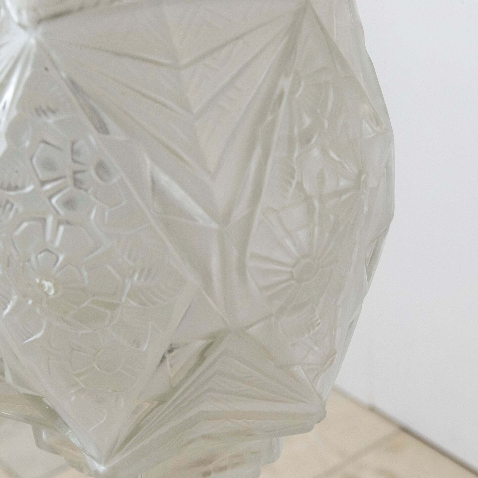 French Art Deco Pendant Light | Frosted Glass With Florals photo vinterior