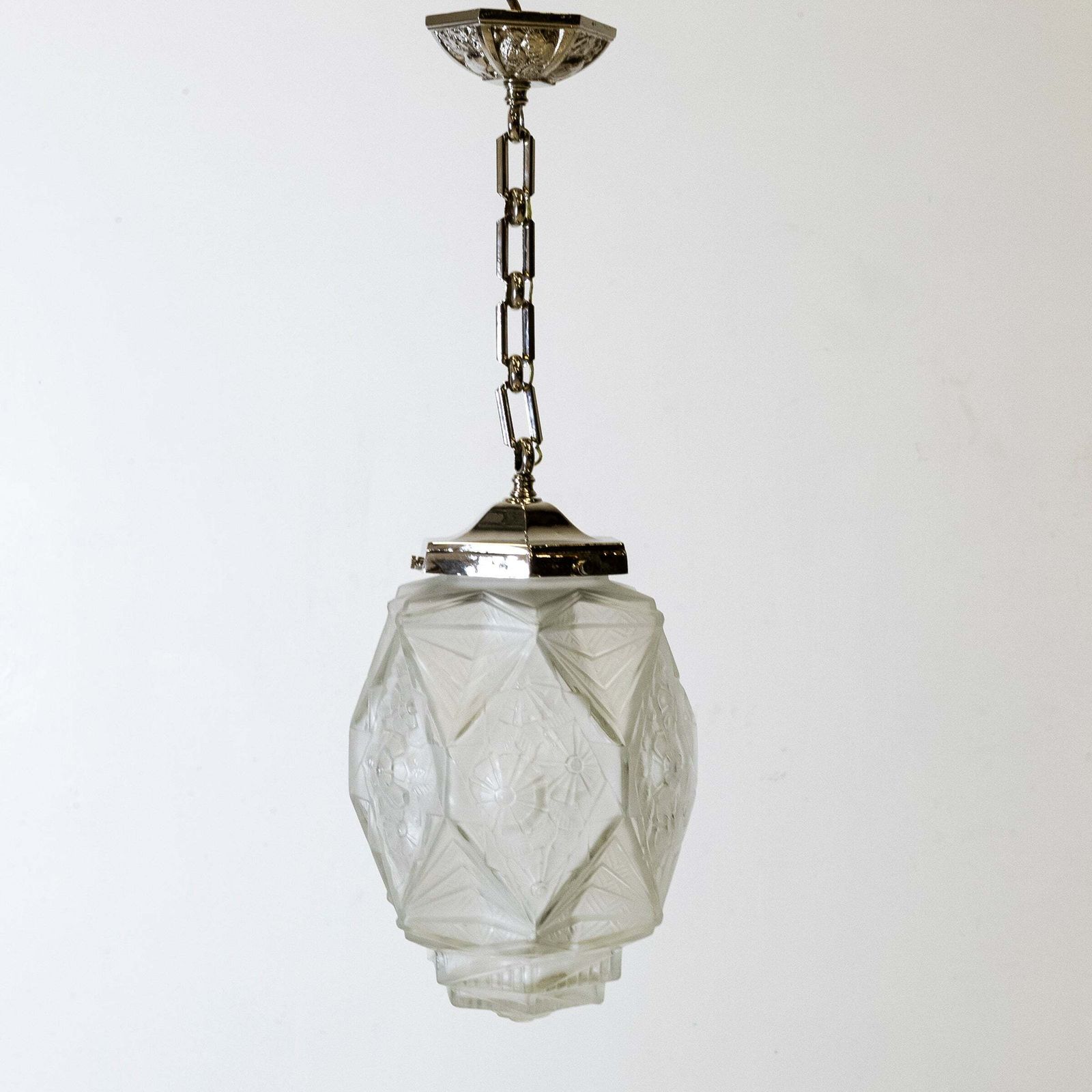 French Art Deco Pendant Light | Frosted Glass With Florals photo buy