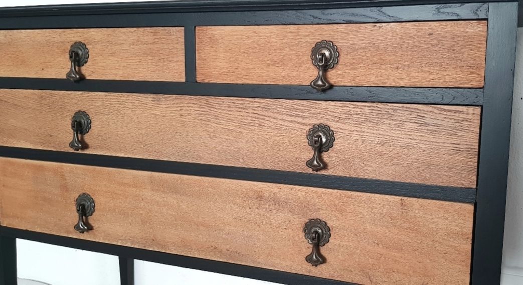 An Art Nouveau Solid Oak Chest Of Drawers On Castors photo furniture