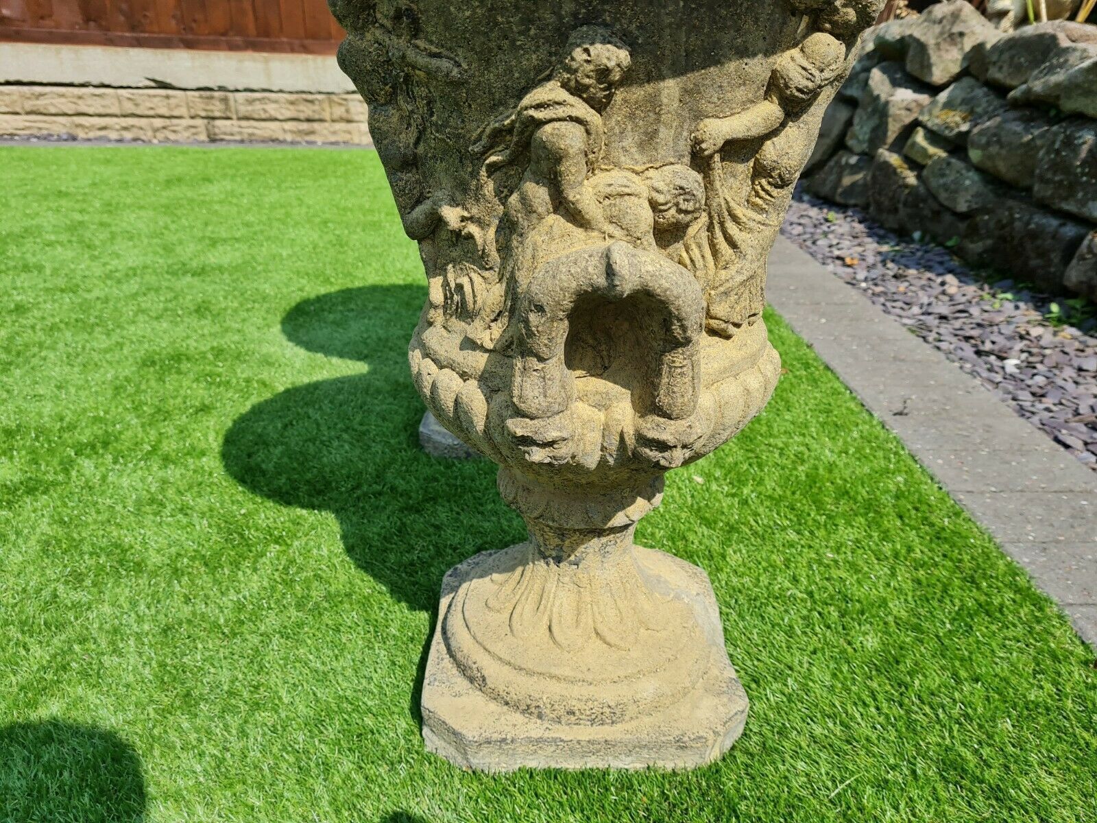 Pair Vintage Greek Urns Deep Planters English Stone ( Delivery Available Via Our Specialist Sister Courier Company) photo 445.0