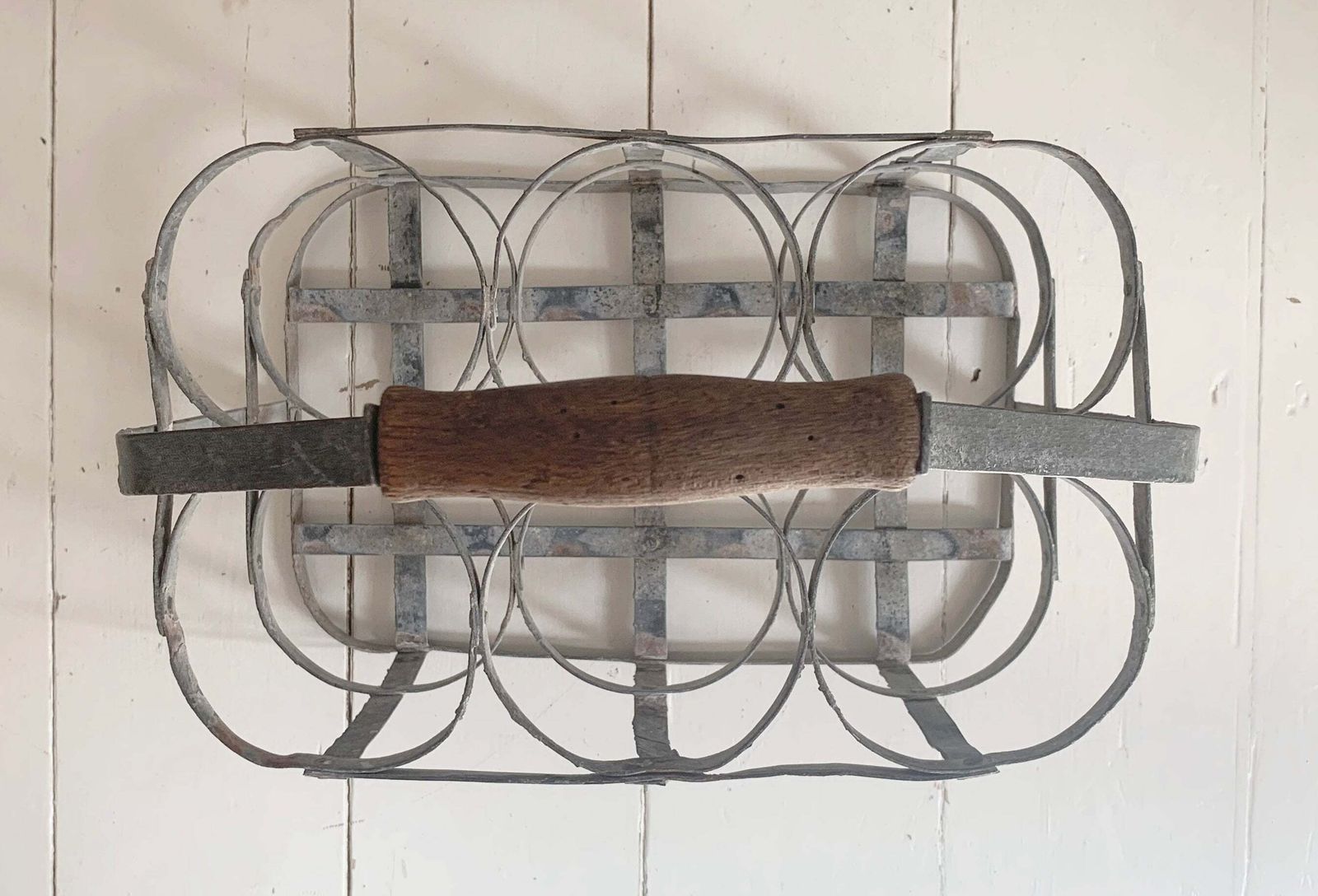 Antique French Galvanised Metal Milk / Wine Bottle Holder   Holds Six Bottles photo vintage