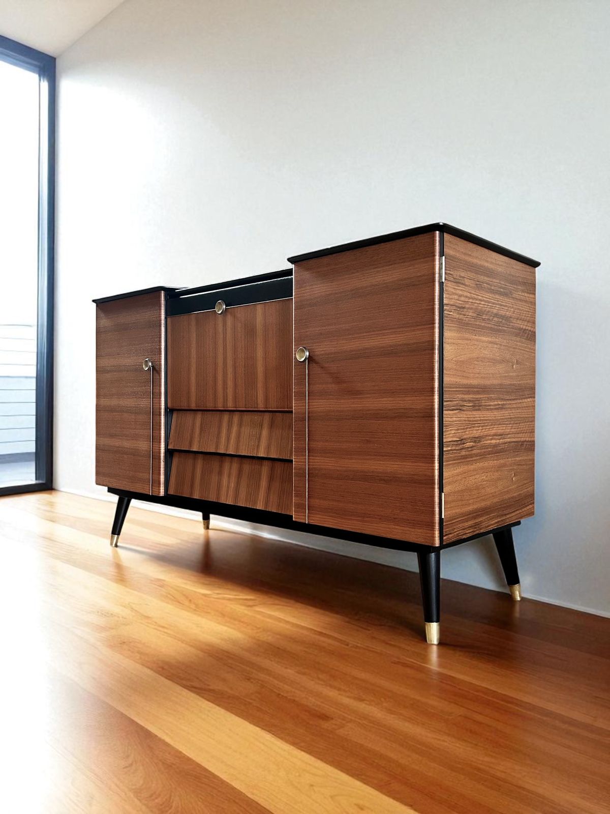Mid Century Beautility Cocktail Cabinet.  Professionally Refurbished, Handpainted Accents. photo Furniture