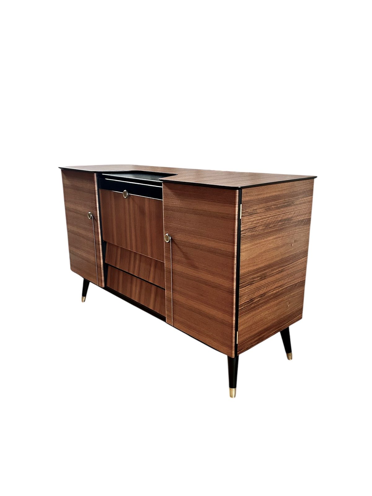 Mid Century Beautility Cocktail Cabinet.  Professionally Refurbished, Handpainted Accents. photo vinterior