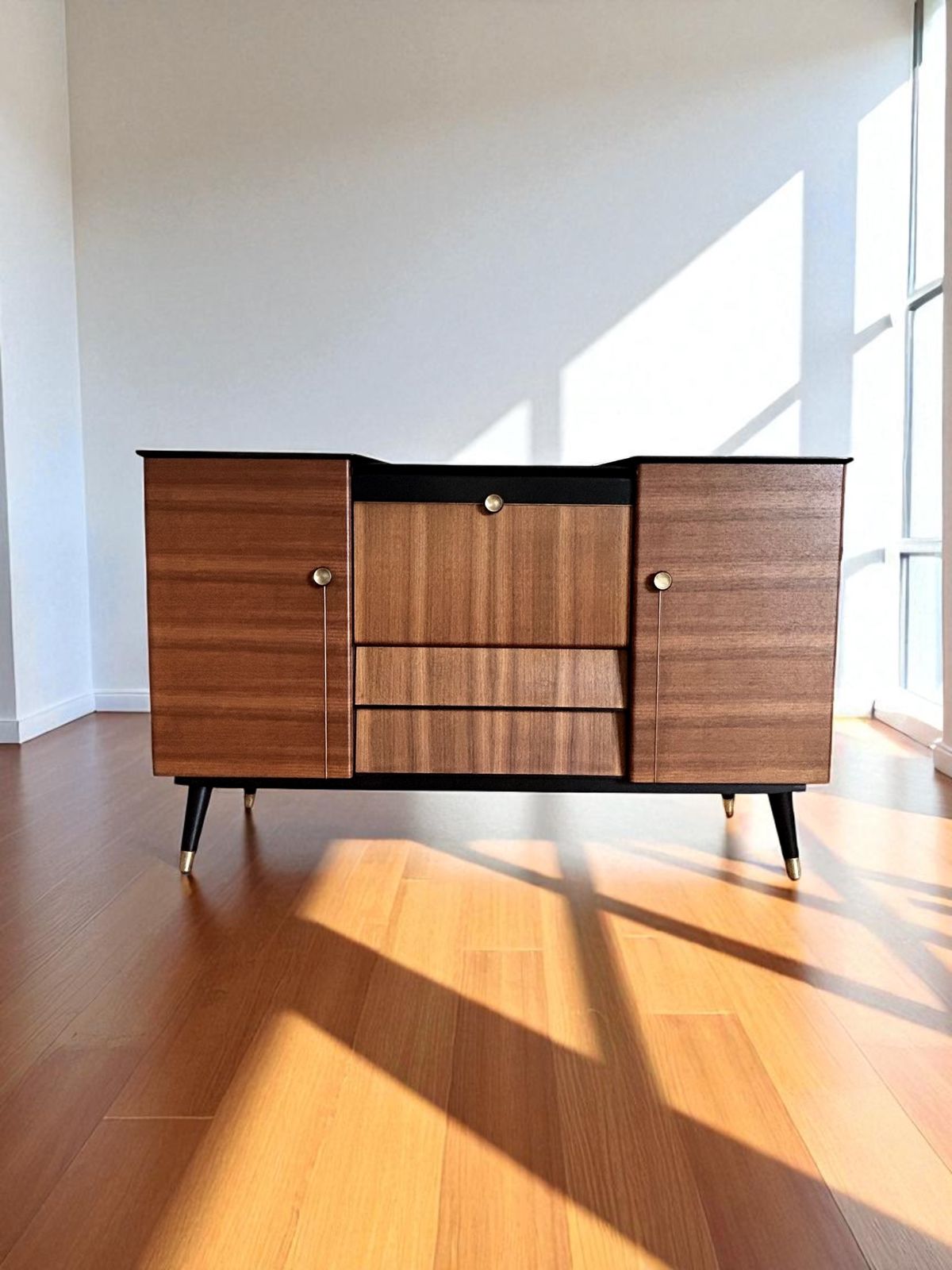 Mid Century Beautility Cocktail Cabinet.  Professionally Refurbished, Handpainted Accents. photo vintage