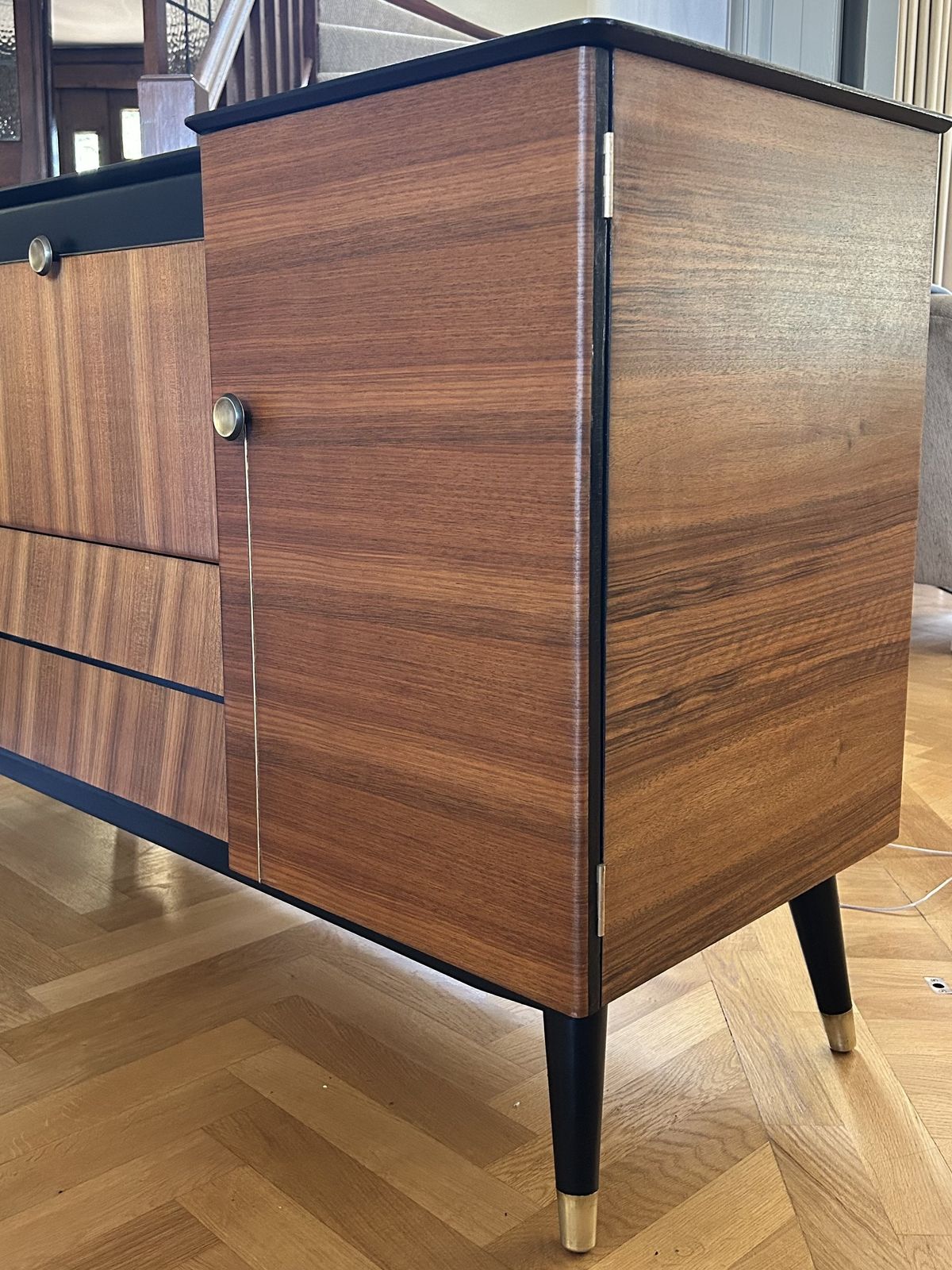 1950.0 Mid Century Beautility Cocktail Cabinet.  Professionally Refurbished, Handpainted Accents. photo