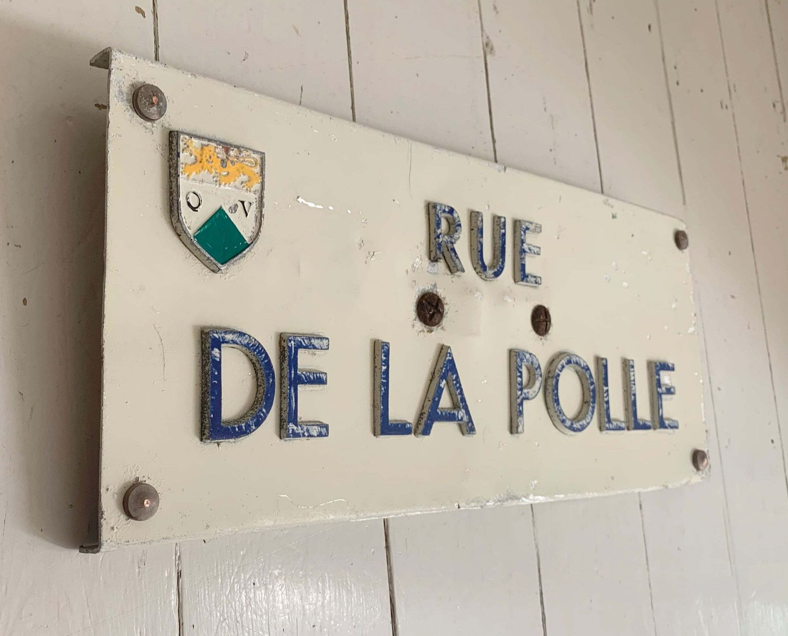 Rare Vintage French Street Sign 'Rue De La Polle'   Raised Letters On Metal photo for sale
