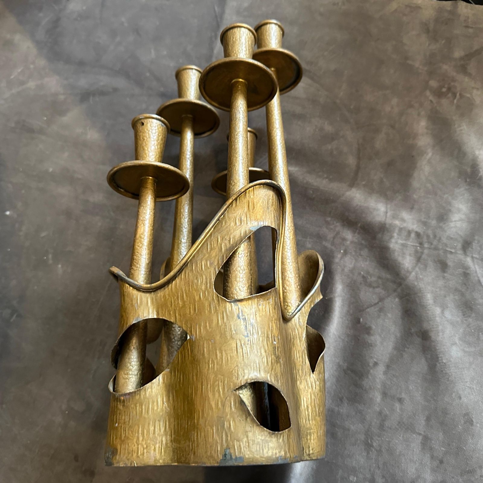 1970s Mid Century Modern Gilded Pewter Sculptured Candelabra By Prof. Ceccherini photo 880.0