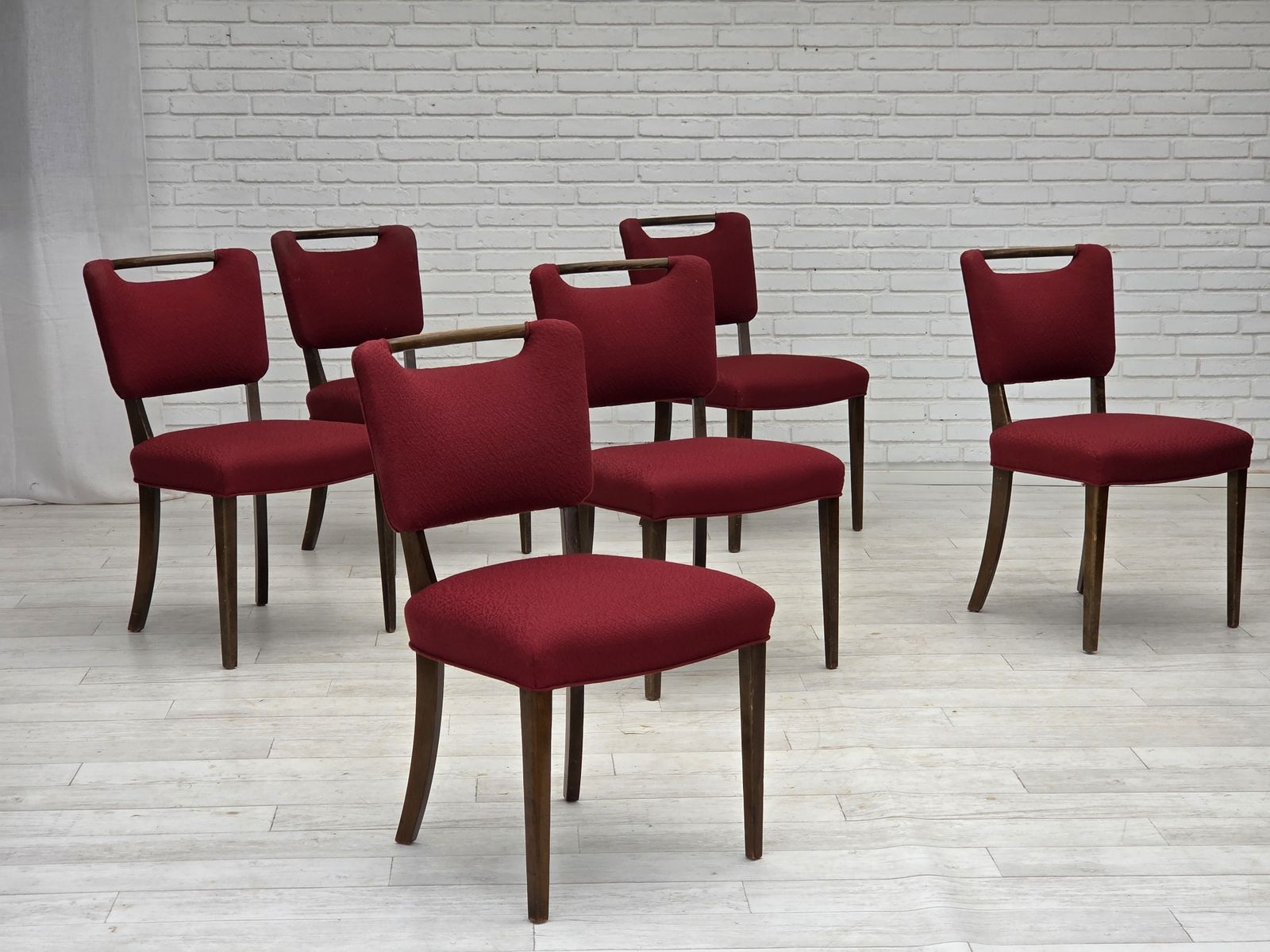 1960s, Set Of 6 Pcs Danish Dining Chairs By Slagelse Møbelværk, Furniture Wool, Beech Wood. photo furniture