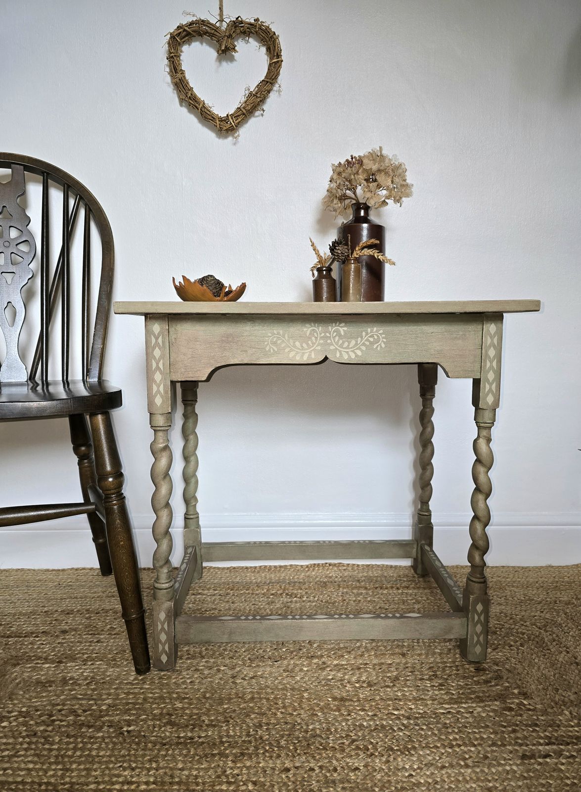 Rustic Hand Painted Barley Twist Table photo for sale