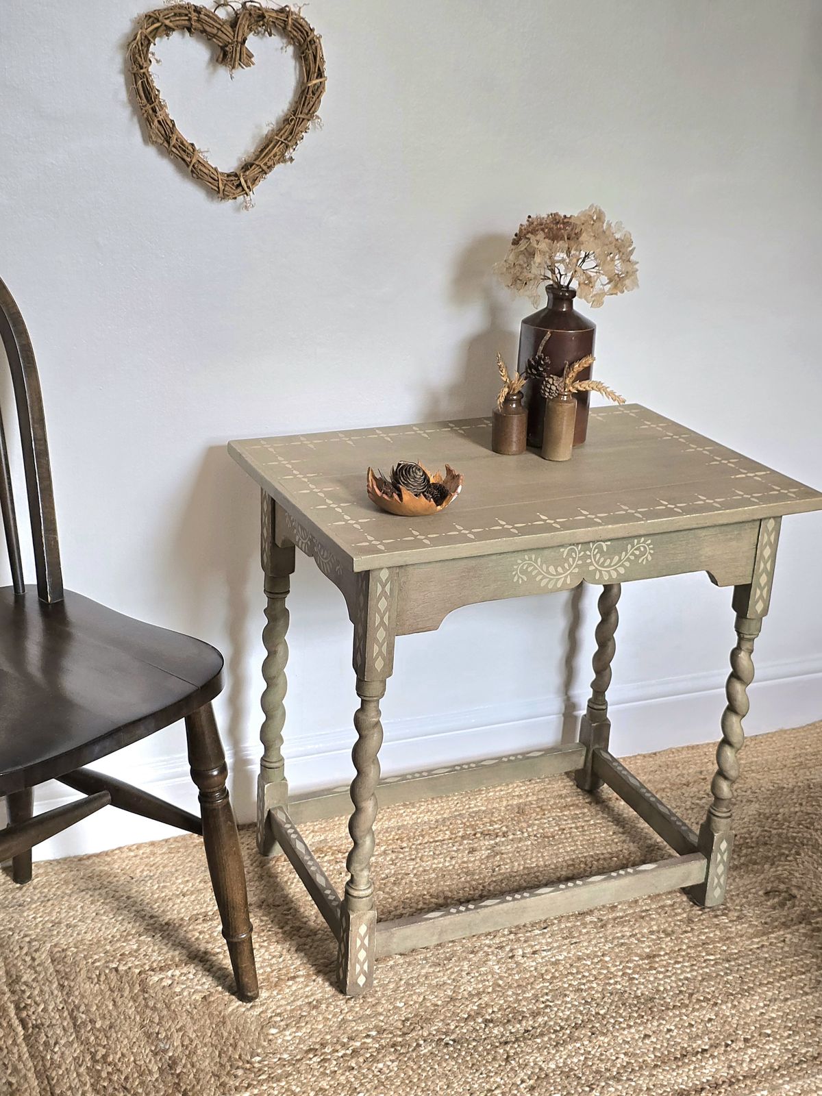Rustic Hand Painted Barley Twist Table photo vintage