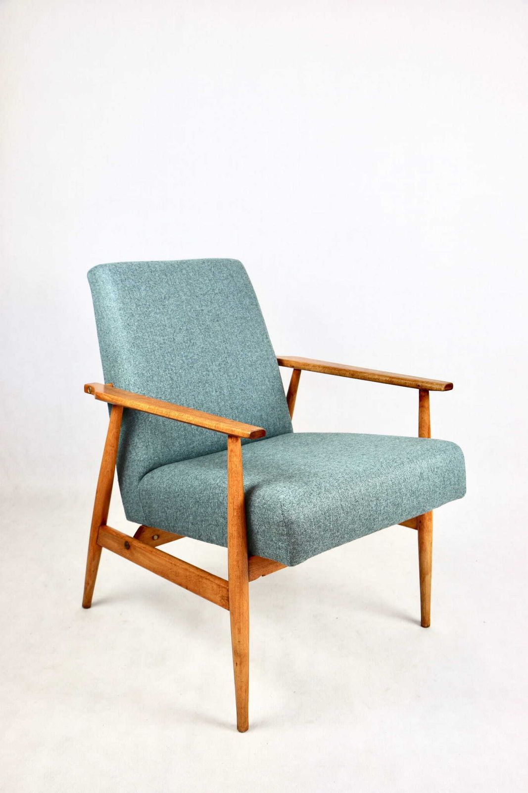 Armchair "Lis", 70s Turquoise Tweed Design Henryk Lis   Natural Beech Wood photo buy