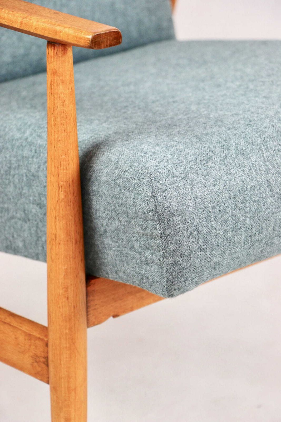 photo furniture Armchair "Lis", 70s Turquoise Tweed Design Henryk Lis   Natural Beech Wood