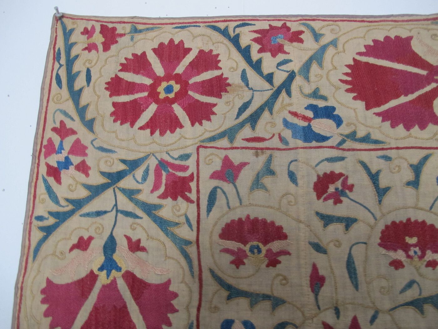 Miniature Silk Embroidered Suzani, Uzbekistan, Circa 1850, 1.38m X 1.08m photo furniture