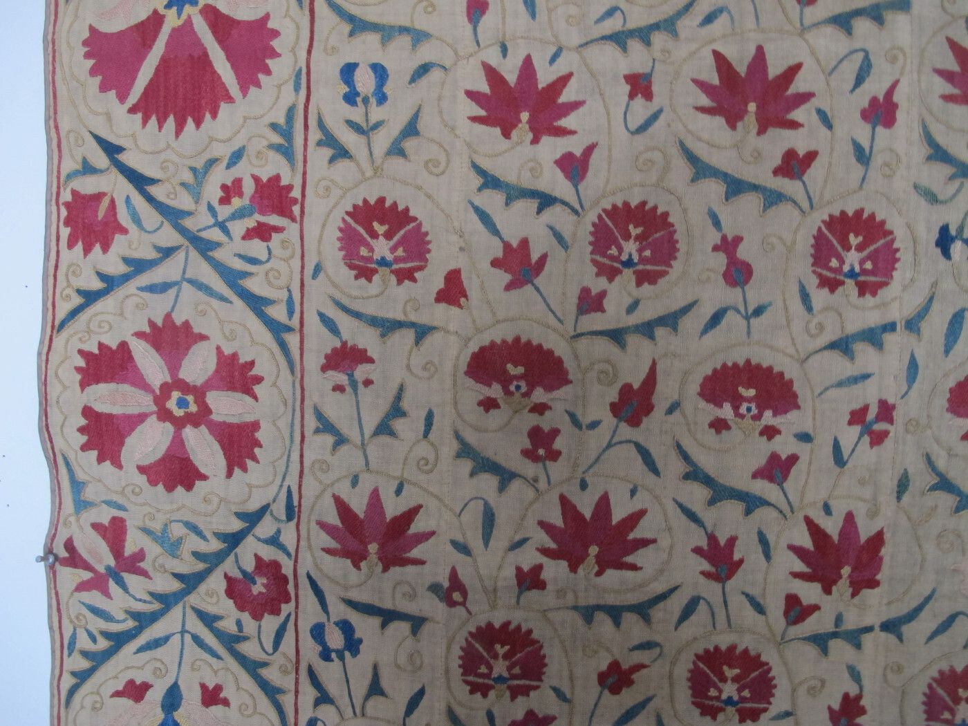 Miniature Silk Embroidered Suzani, Uzbekistan, Circa 1850, 1.38m X 1.08m photo Textiles