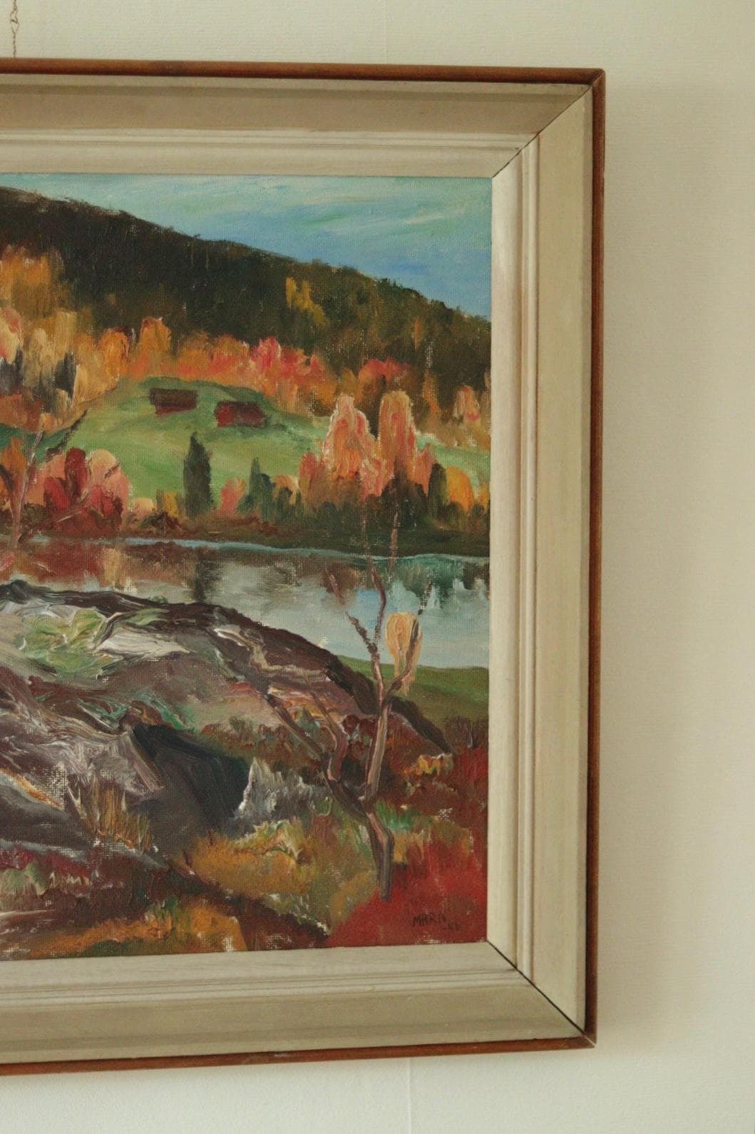 Original Mid Century Swedish Oil On Canvas Painting "Autumn Day Järvsö" – Vintage & Framed | 73 × 62 Cm / 28.7 × 24.4 I photo vinterior