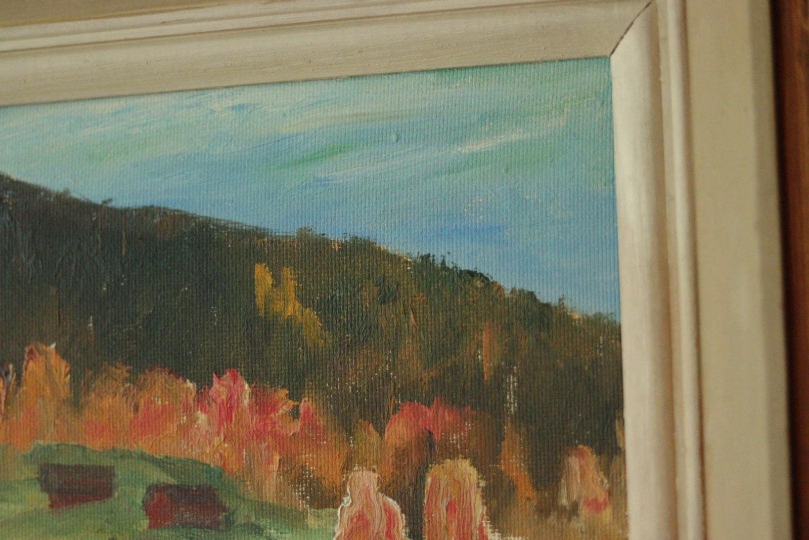 photo furniture Original Mid Century Swedish Oil On Canvas Painting "Autumn Day Järvsö" – Vintage & Framed | 73 × 62 Cm / 28.7 × 24.4 I