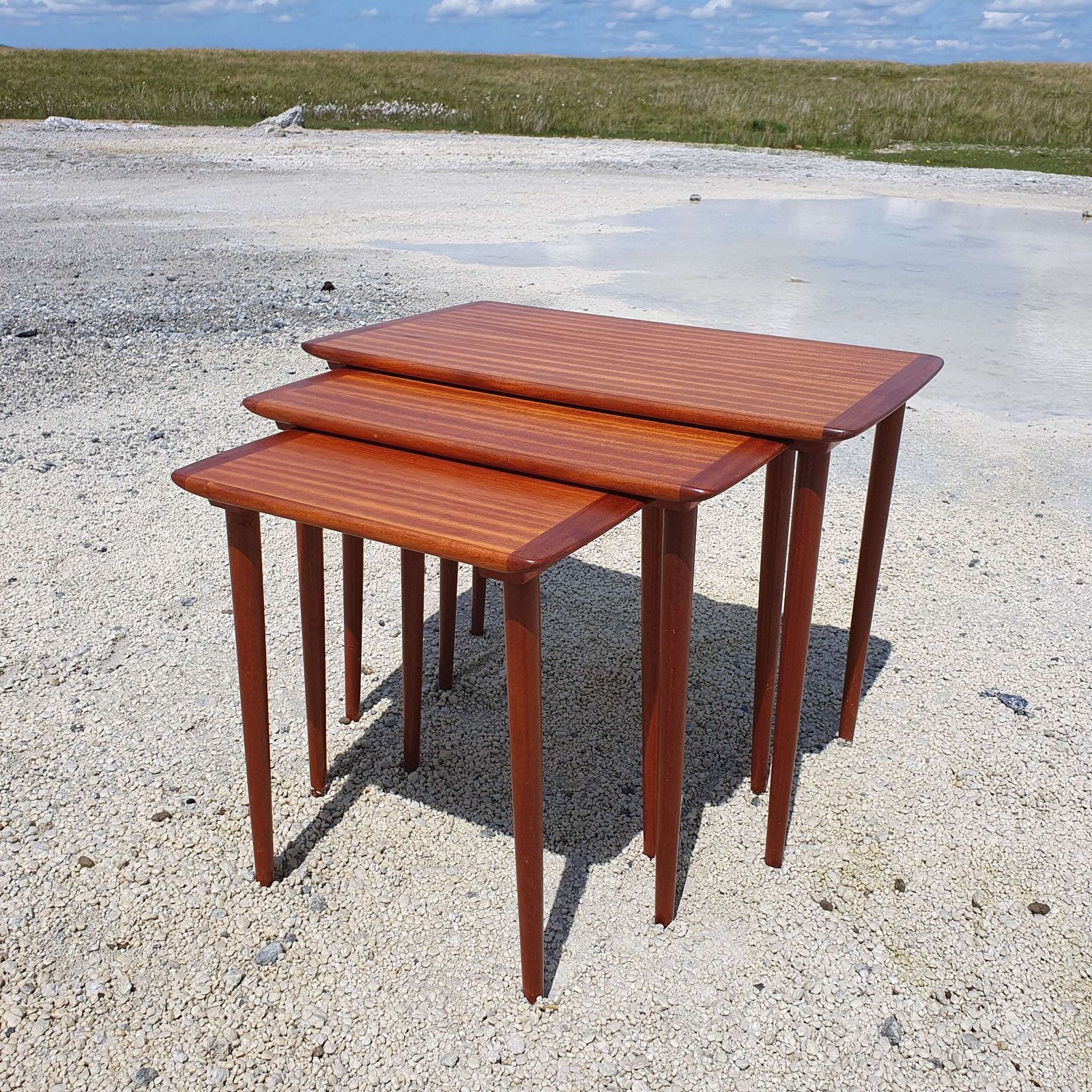 "Torpe Mobelfabrikk" Of Norway. A Teak Nest Of Three Tables. 1960s.