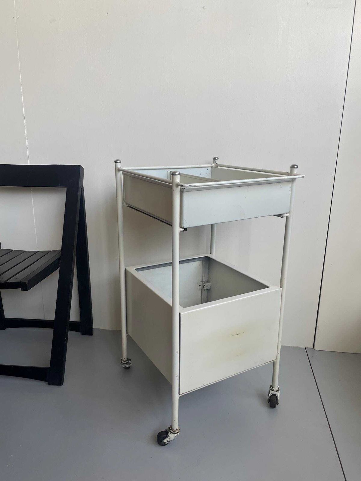 Vintage Medical Dental Metal Industrial Storage Cabinet Trolley On Wheels photo vinterior