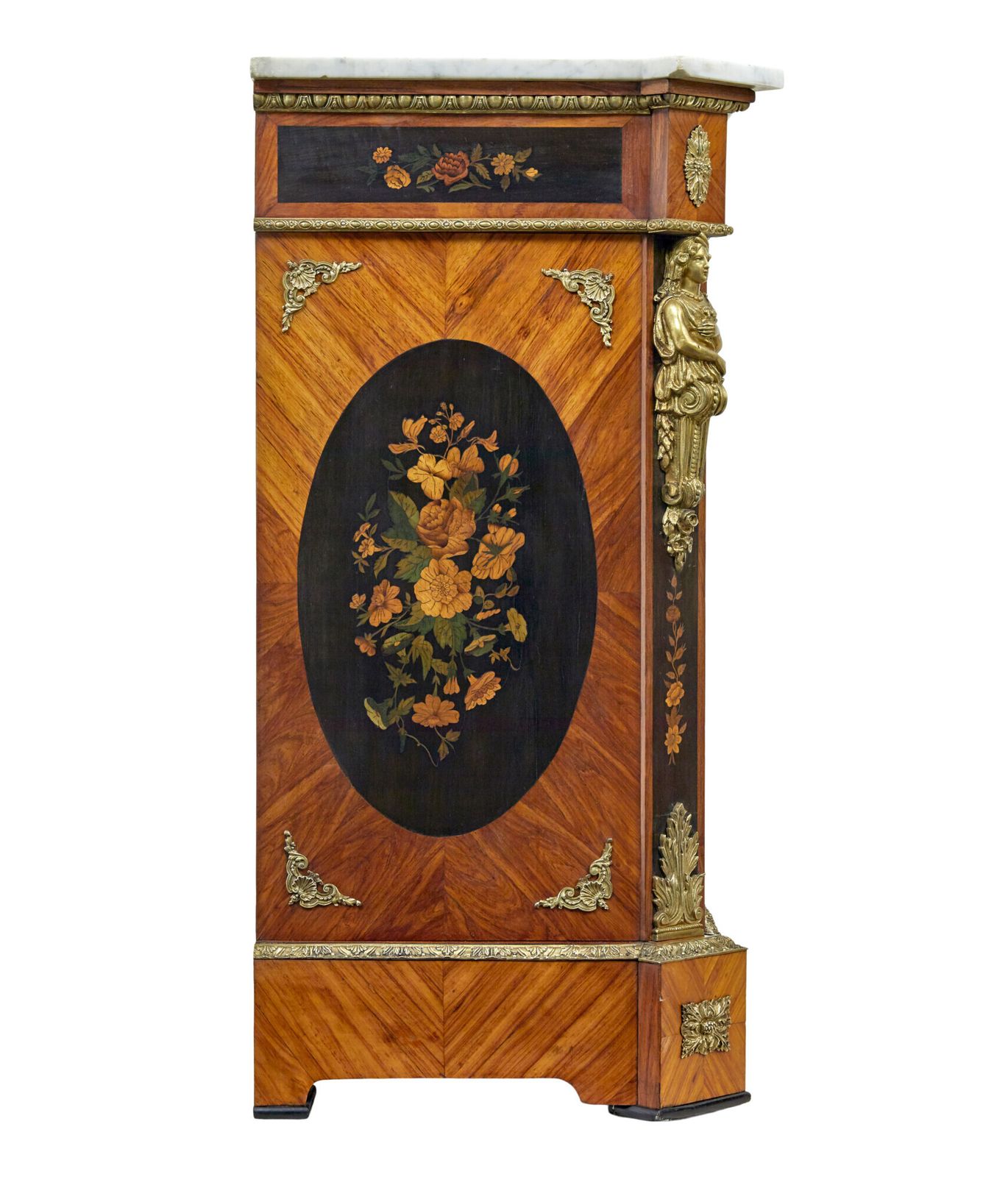 19th Century Louis XVI Style Ormolu Mounted Marquetry Side Cabinet photo Furniture