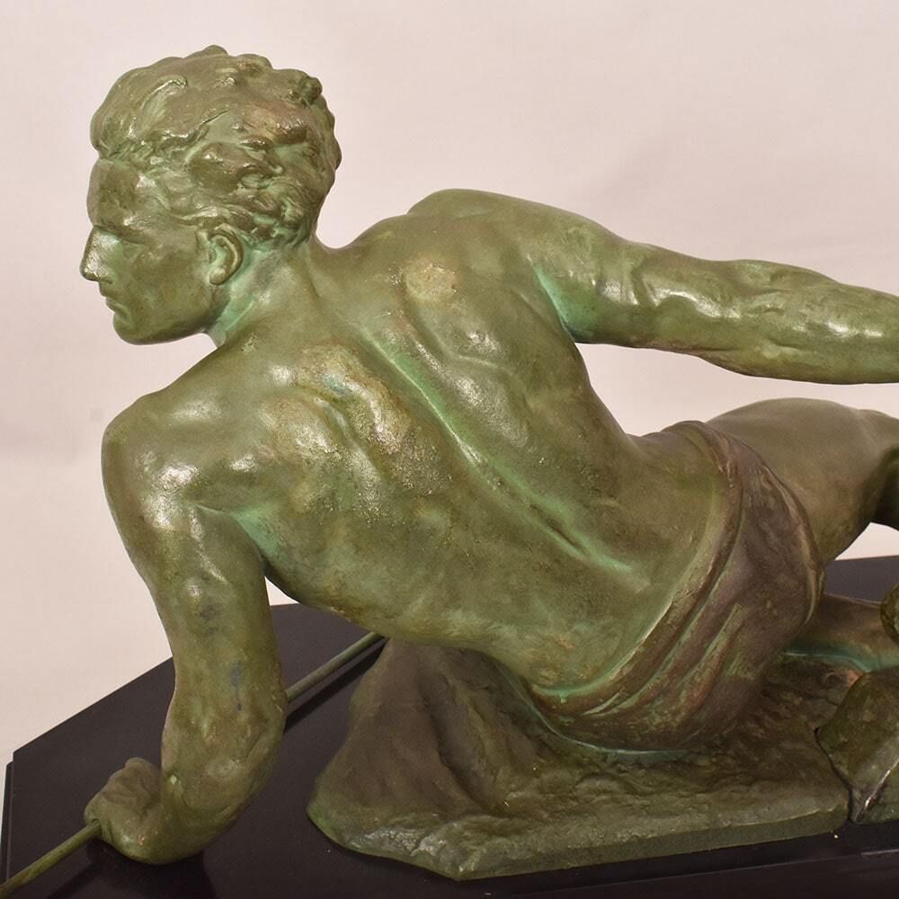 Antique Antimony Statues, Jean De Roncourt, Art Déco, Warrior With Spear.2700 photo buy