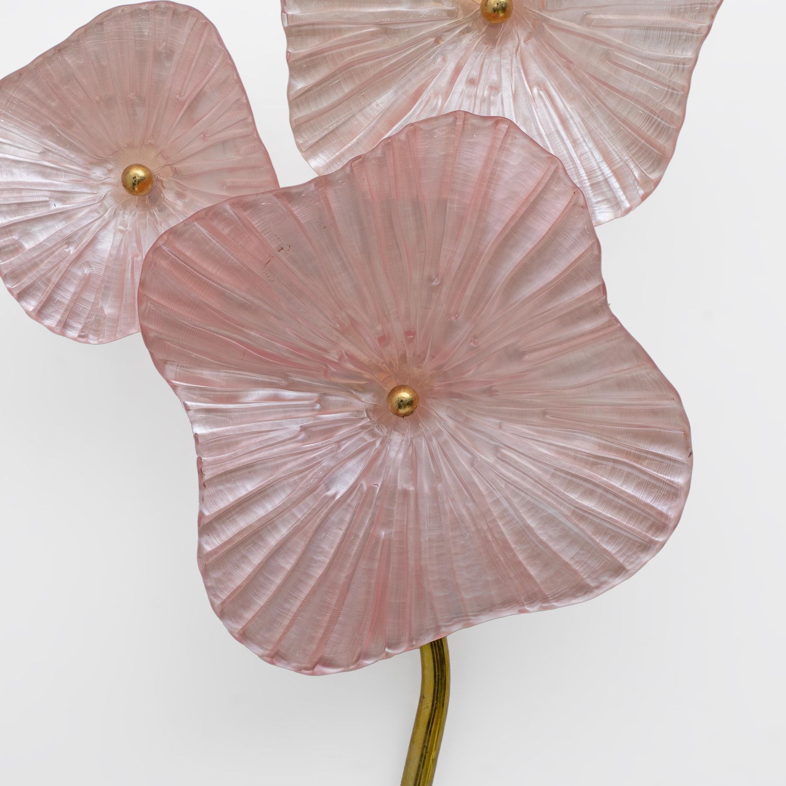Pair Of Modern Murano Artistic Glass Pearly Pink And Brass Sconces photo for sale