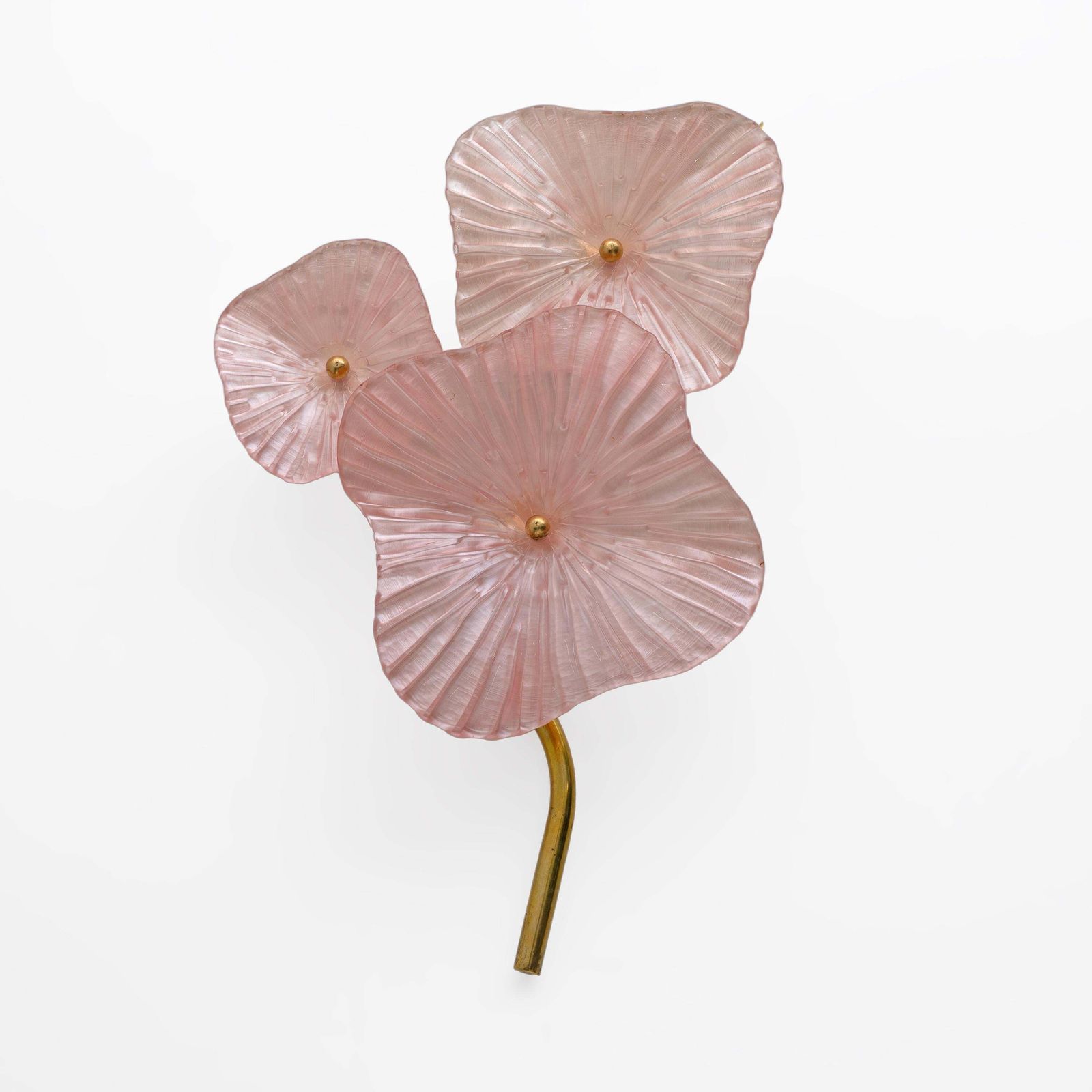 Pair Of Modern Murano Artistic Glass Pearly Pink And Brass Sconces photo vintage