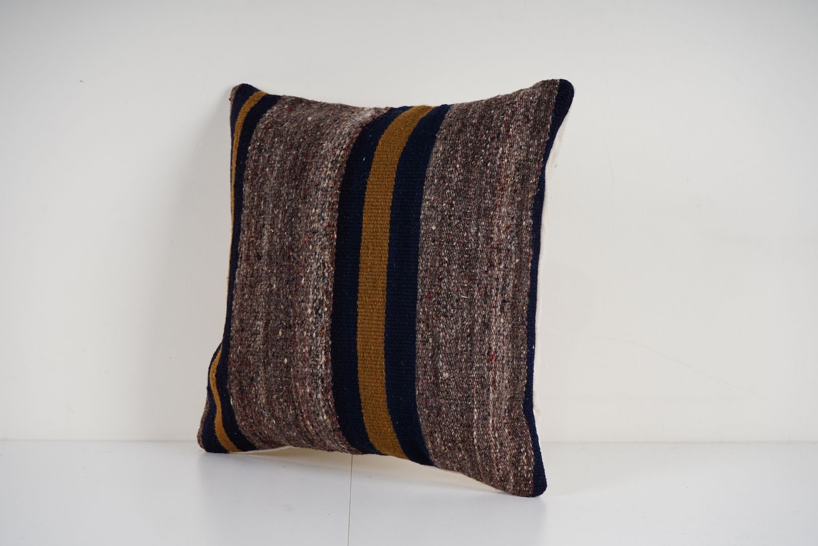 Striped Design Turkish Anatolian Kilim Pillow Cover, Square Decorative Organic Wool Pillow, Home Decoration Cushion photo for sale