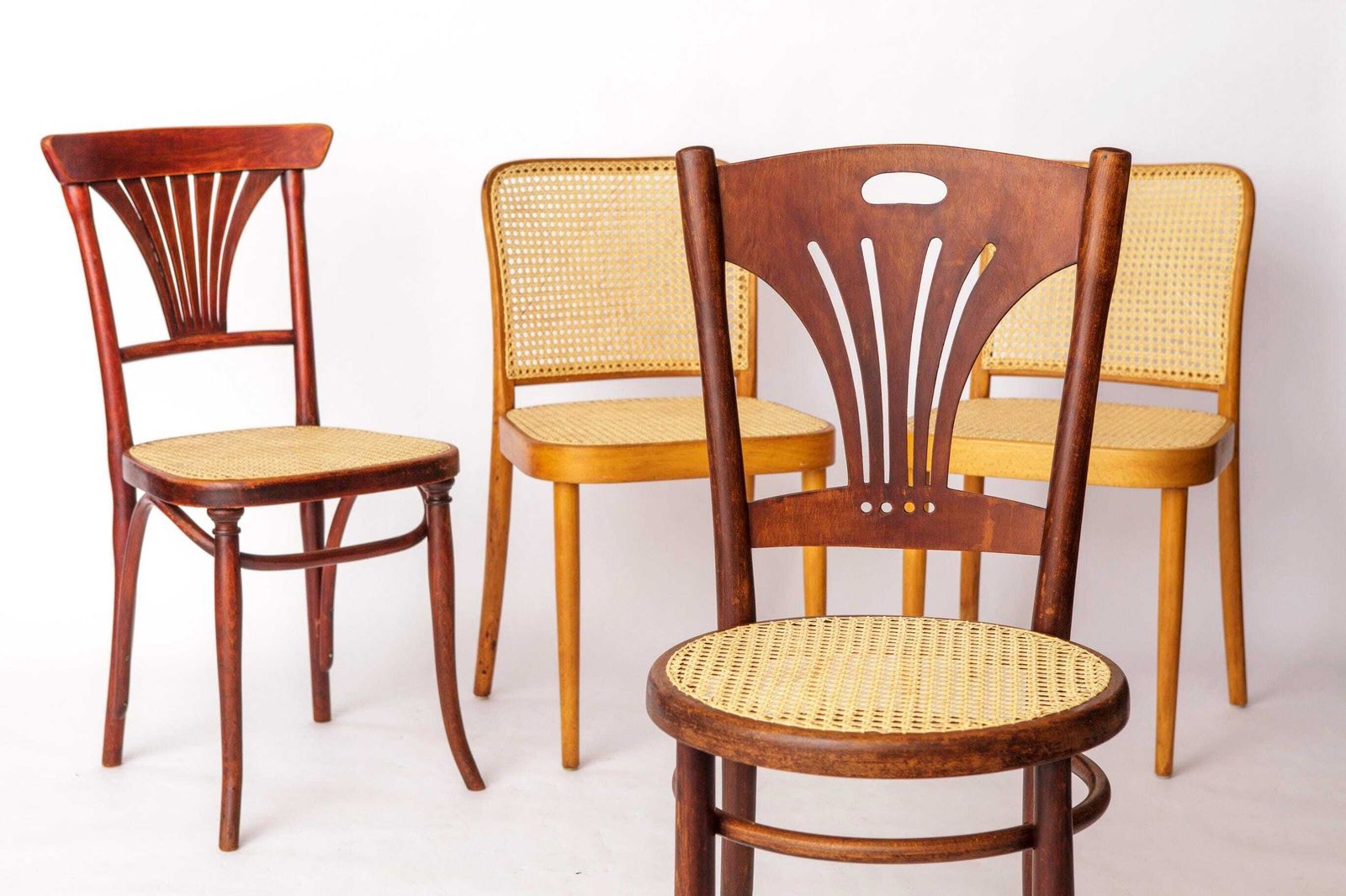 Set Of 4 Restored Viennese Café Chairs – Early 20th Century, Hand Caned Seats photo furniture