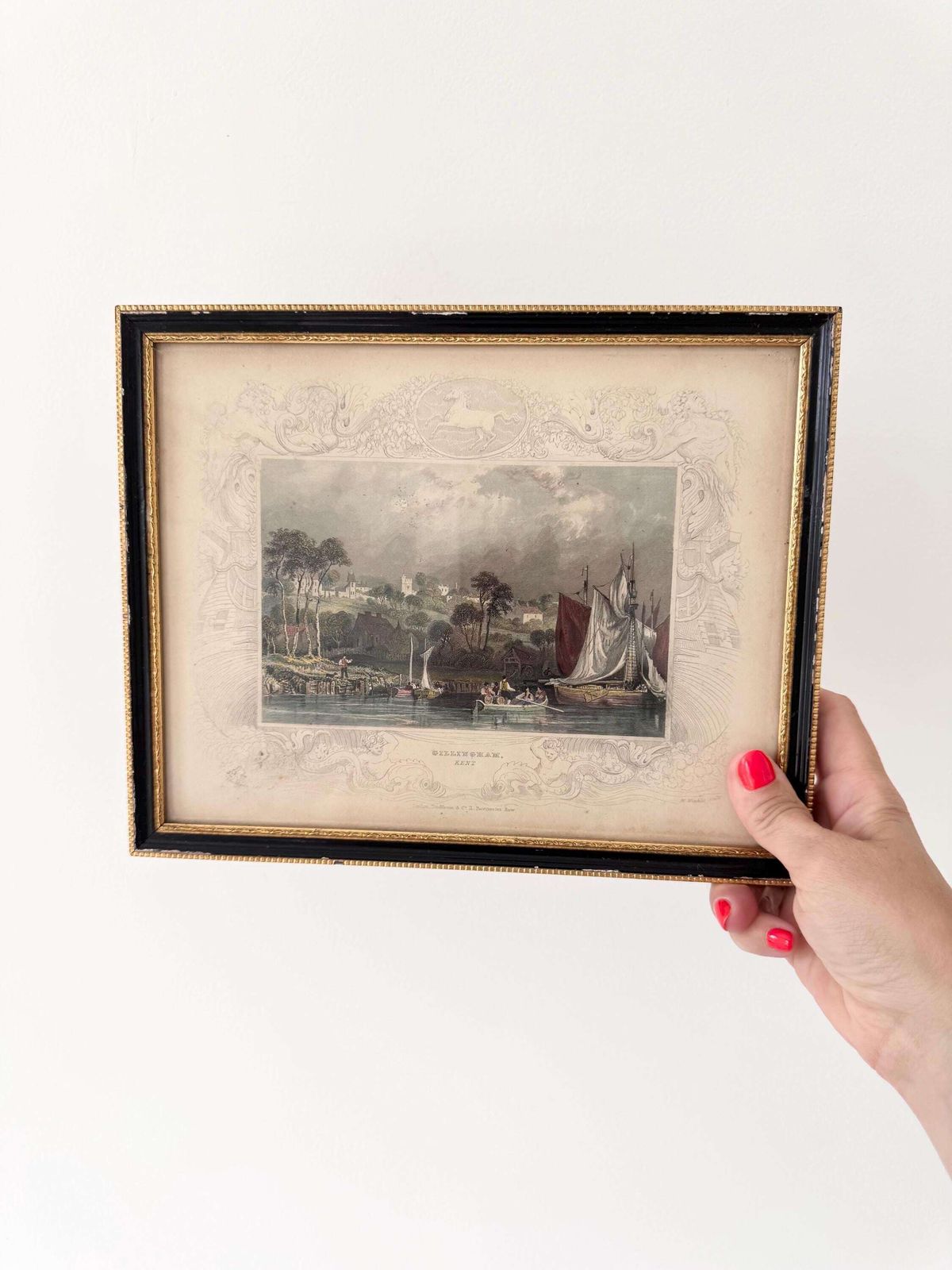 Framed Antique Engraving Gillingham, Kent, Antique English Landscape Print