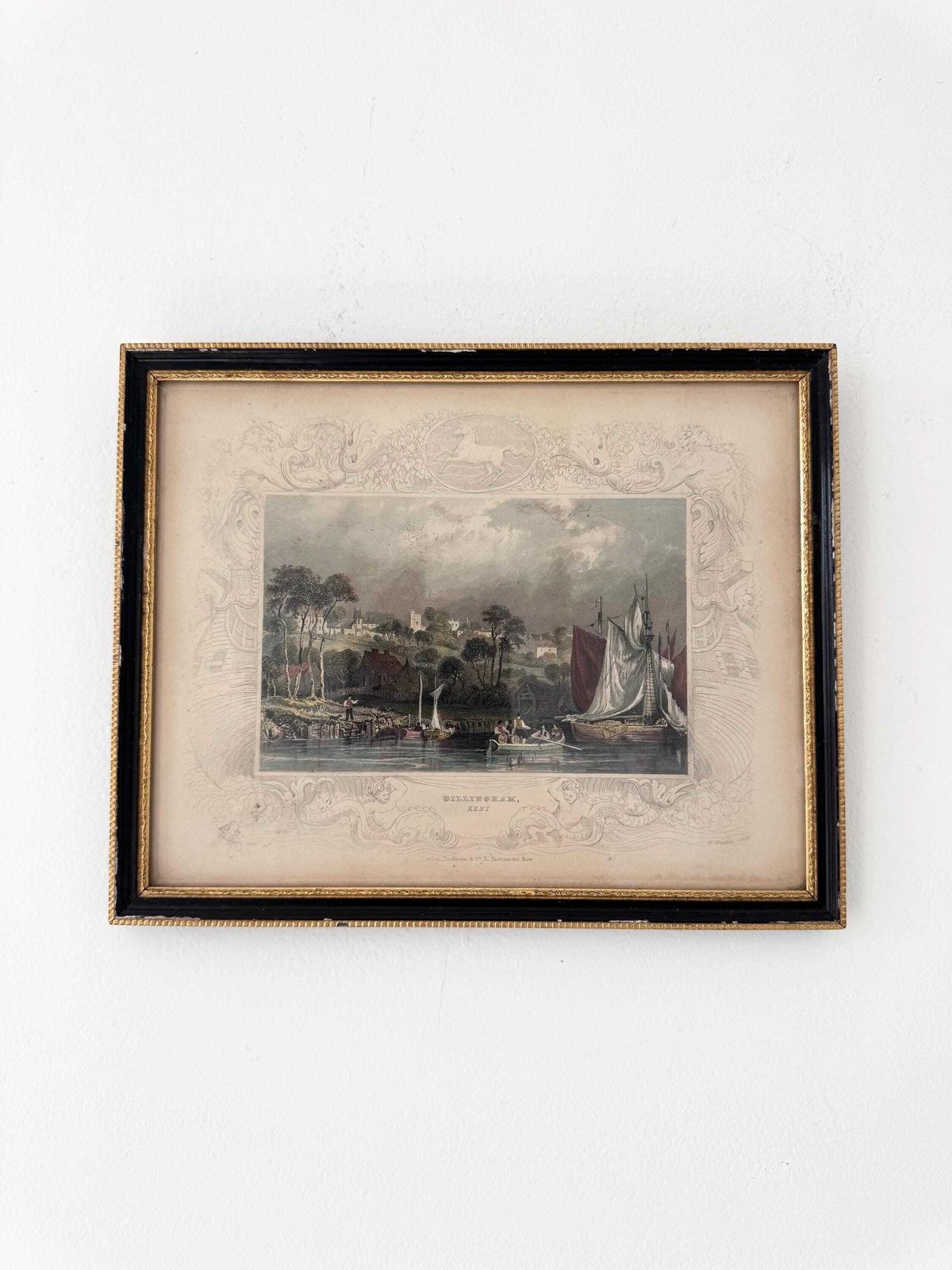 photo for sale Framed Antique Engraving Gillingham, Kent, Antique English Landscape Print