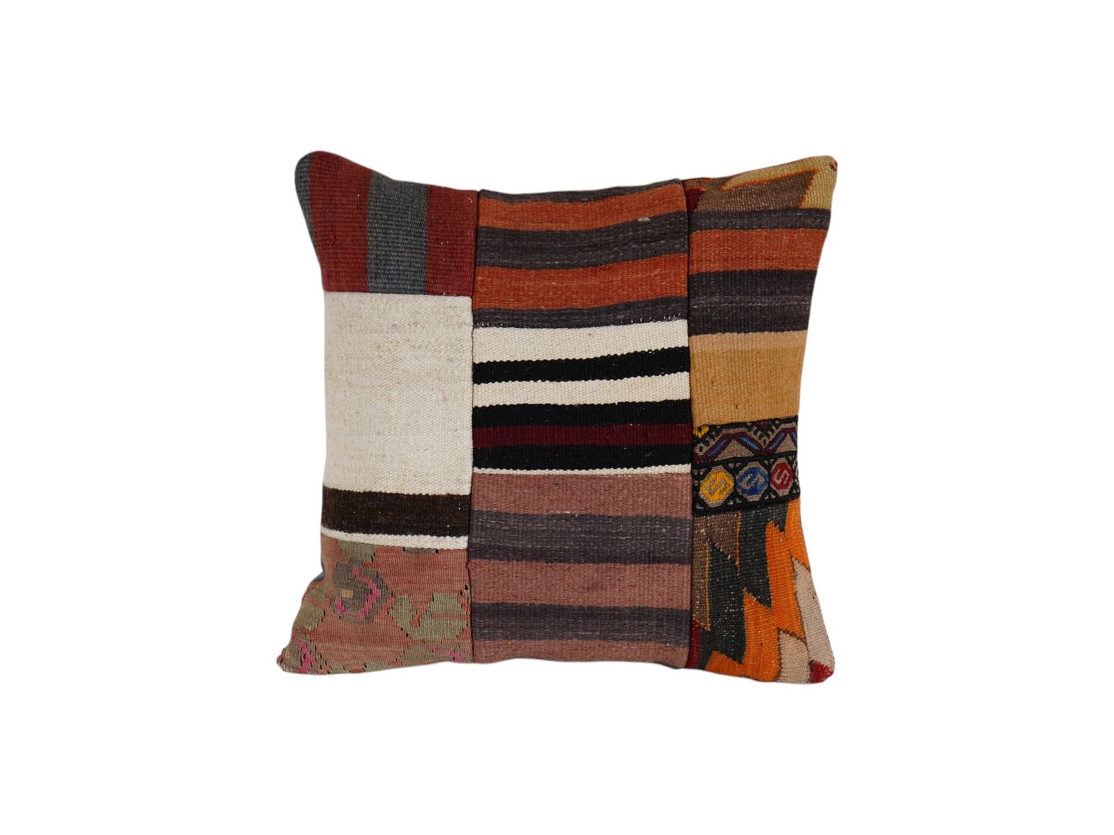 Vintage Turkish Handmade Large Patchwork Cushion, Set Of Two Flat Weave Kilim Rug Fregment Pillow, Pair Boho Home Decor