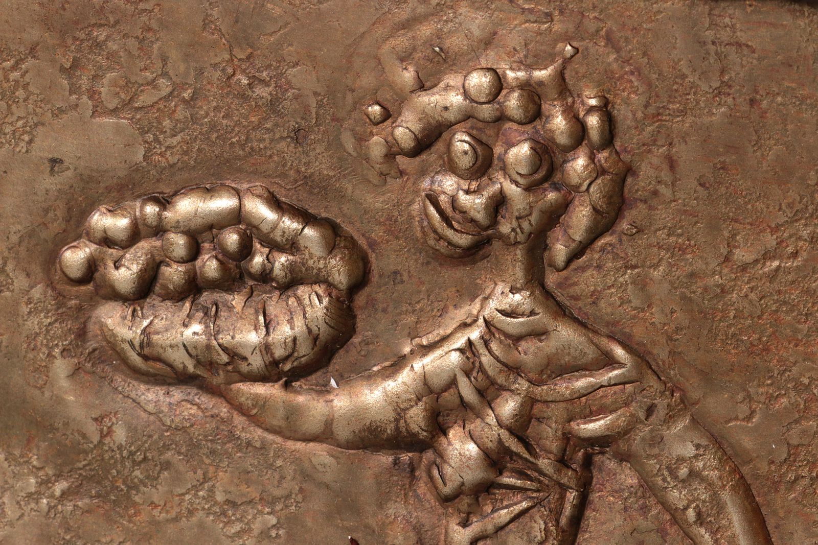 Sculptural Hammered Copper Mirror Attributed To Angelo Bragalini" photo vintage