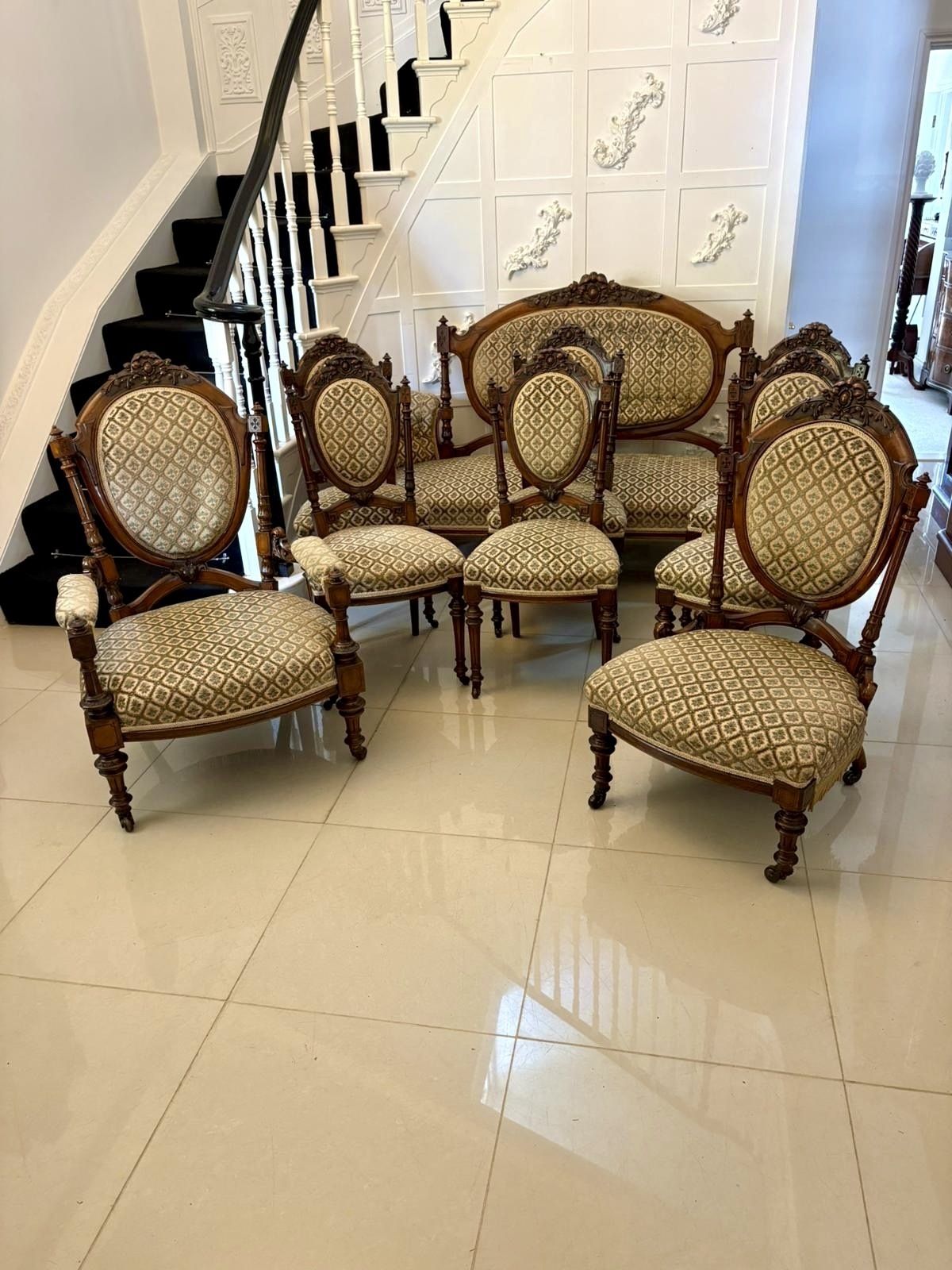 Exhibition Quality Antique 19th Century Carved  Walnut 9 Piece Suite