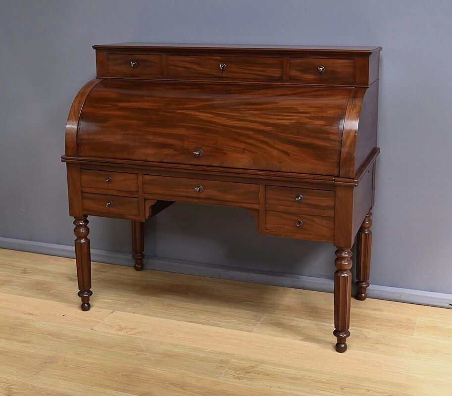 Mahogany Cylinder Desk, Restoration Period – Part 1 Of The 19th Century photo vinterior