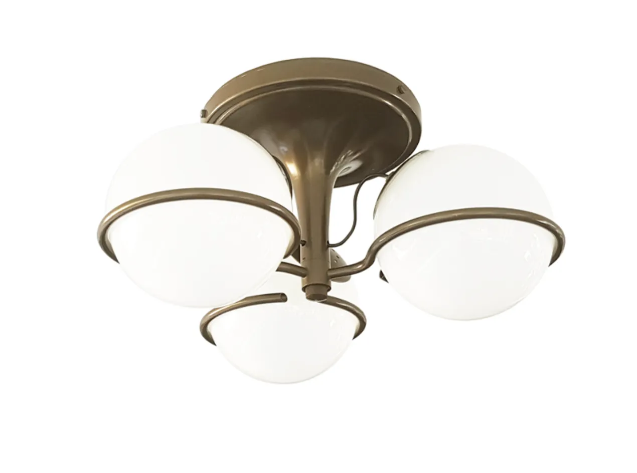 Brown And Bronze Metal 2042/3 Ceiling Lamp With Sandblasted Glass Shades By Sarfatti For Arteluce, 1963 photo furniture