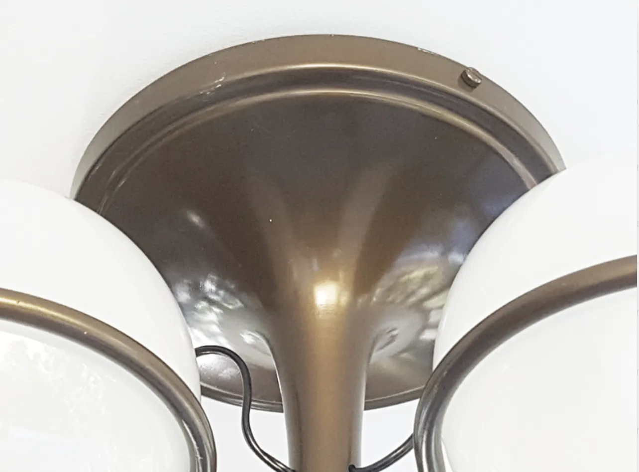 Brown And Bronze Metal 2042/3 Ceiling Lamp With Sandblasted Glass Shades By Sarfatti For Arteluce, 1963 photo for sale