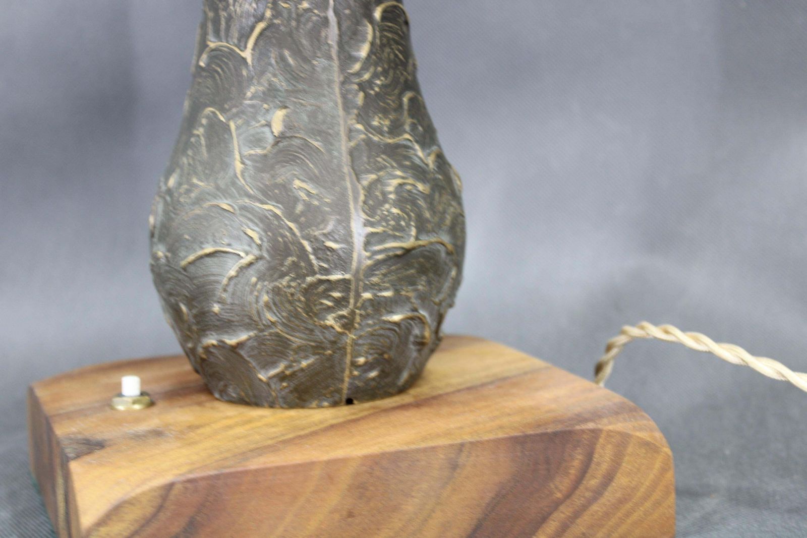1940s Restored Brass Table Lamp With Wooden Base And Glass Shade photo vintage