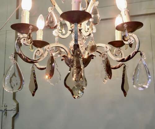 Stunning French Iron And Coloured Glass Chandelier photo Lighting