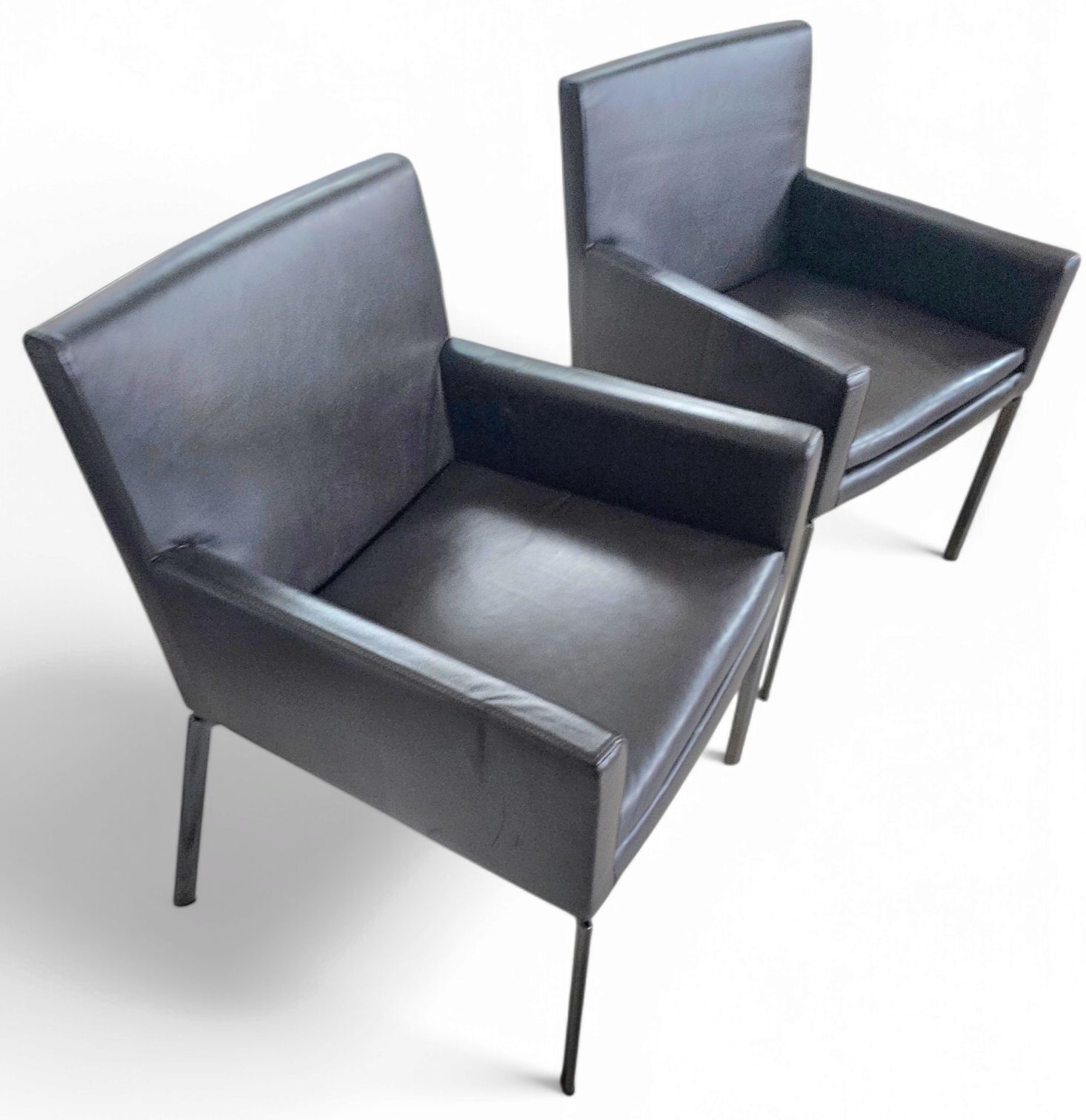 2 X Manet Minotti Arm Chairs 1990s /Dark Brown Leather / Chrome Height 83 photo for sale