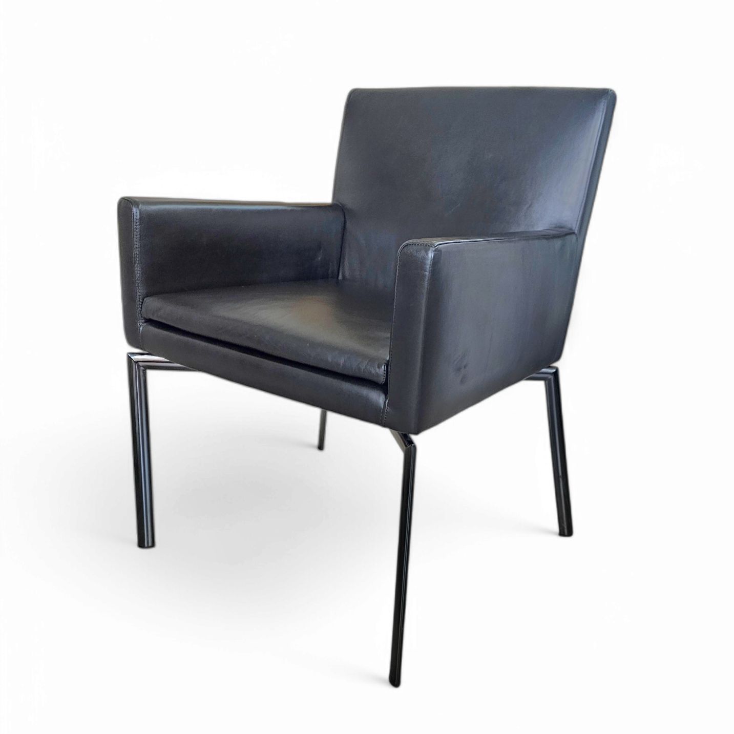 photo for sale 2 X Manet Minotti Arm Chairs 1990s /Dark Brown Leather / Chrome Height 83