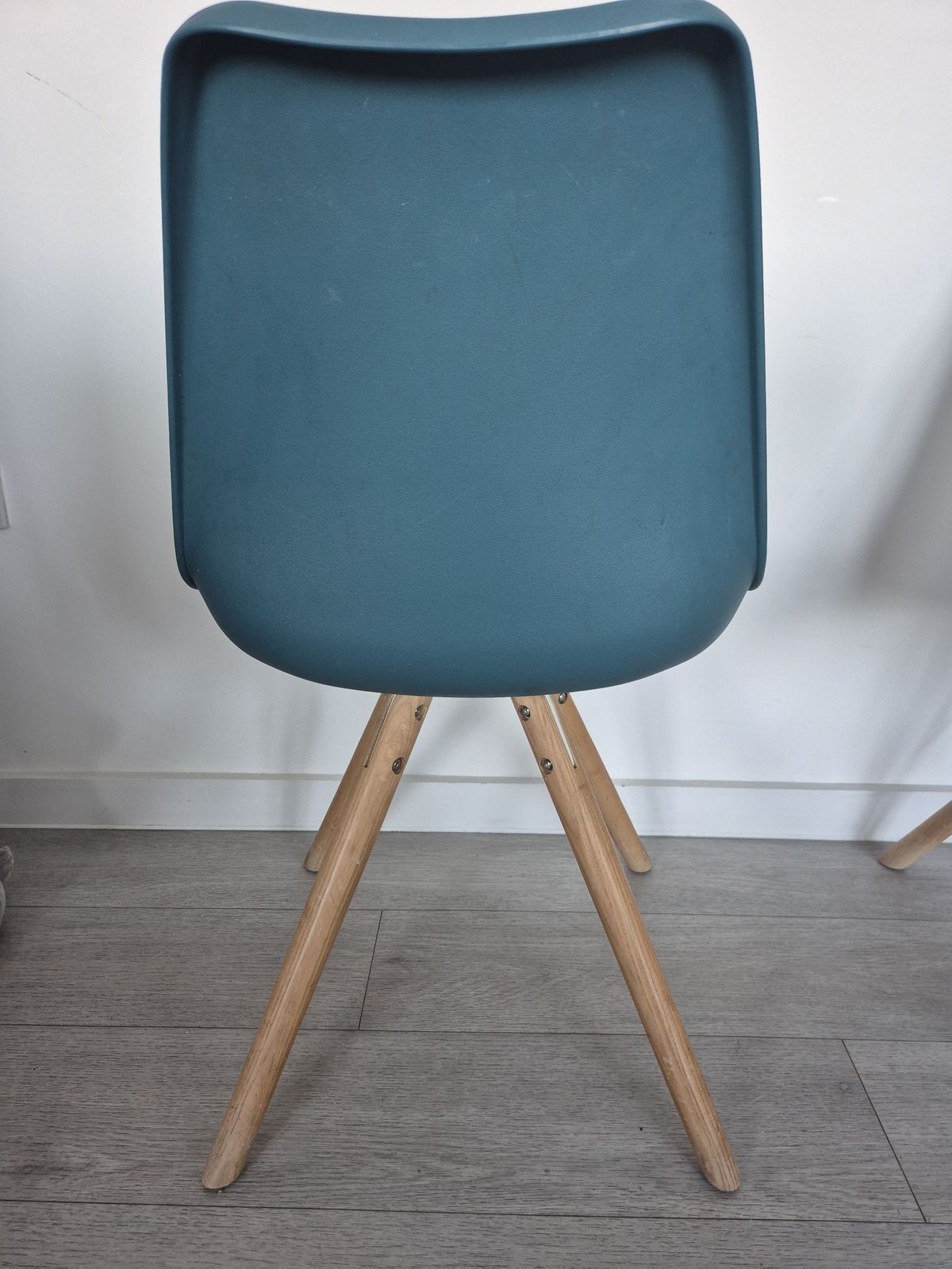 Set Of 4 Dining Table Chairs With Wooden Legs And Padded Seats   Teal photo for sale