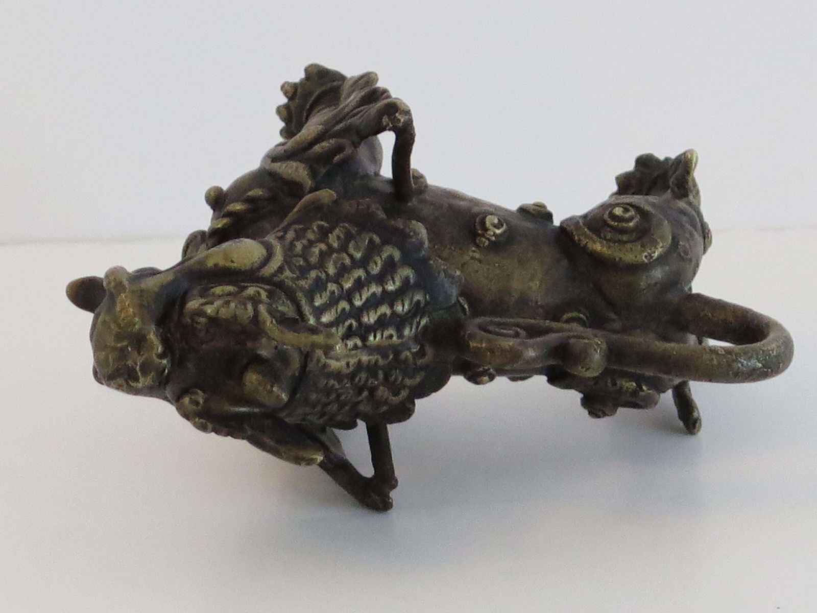Antique Chinese Bronze Foo Dog Sculpture With Good Detail, Qing 19th Century photo 395.0