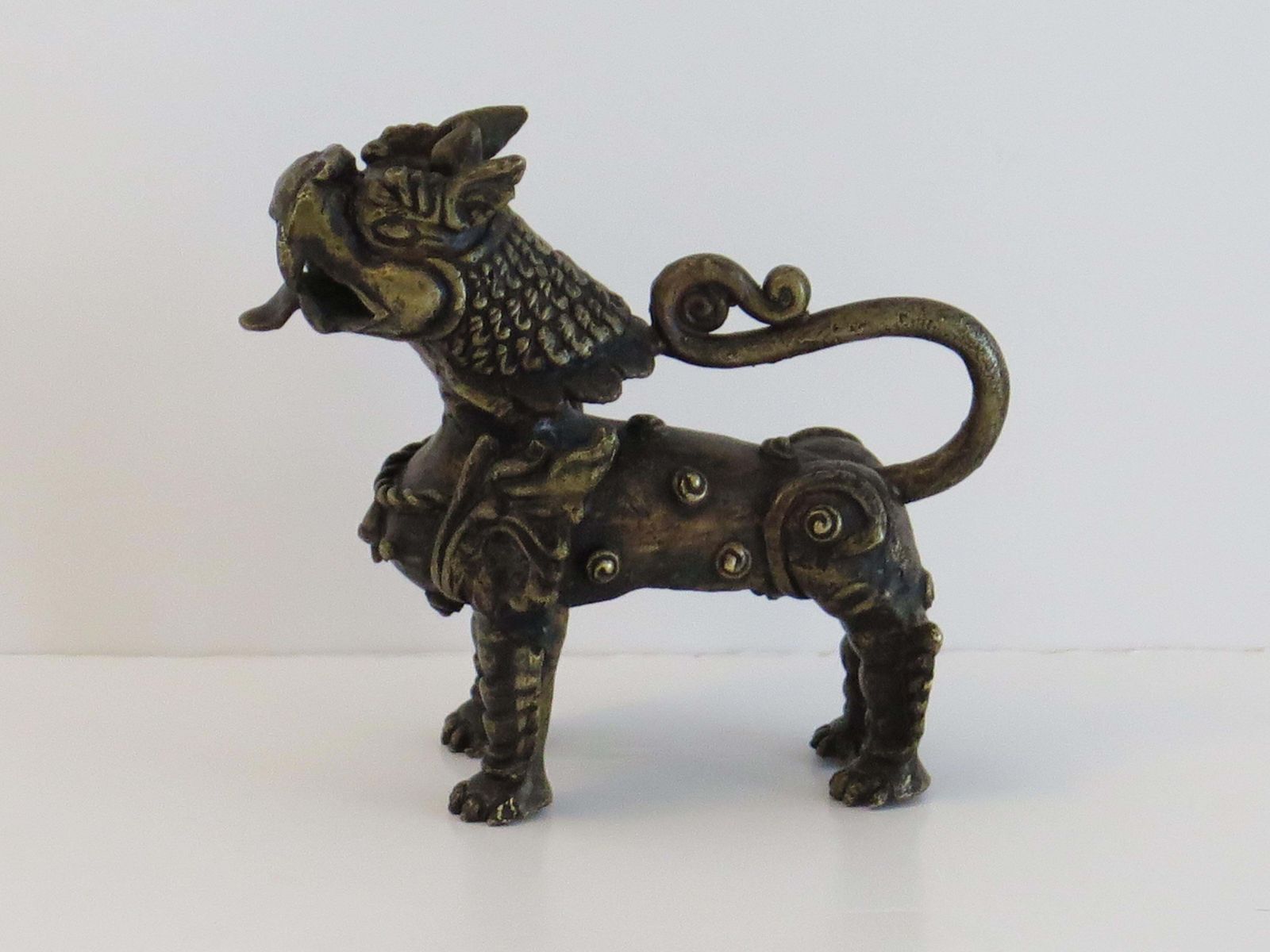 Antique Chinese Bronze Foo Dog Sculpture With Good Detail, Qing 19th Century photo buy