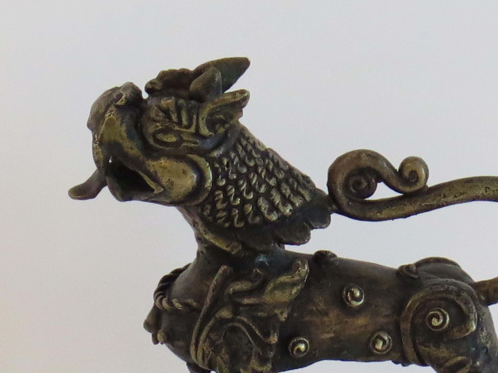 Antique Chinese Bronze Foo Dog Sculpture With Good Detail, Qing 19th Century photo vintage