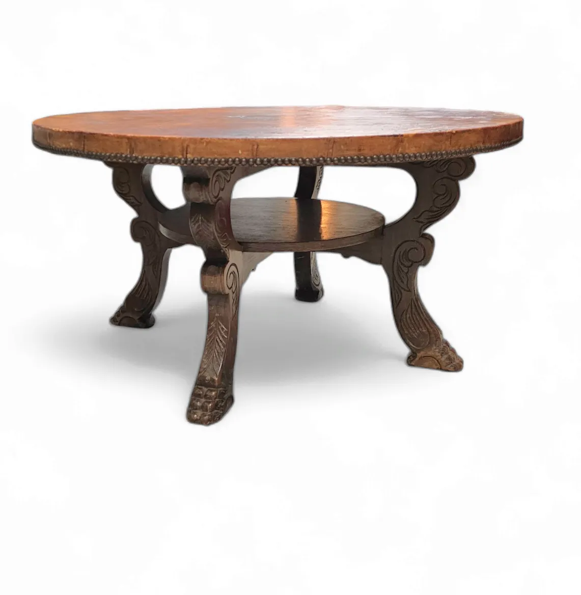 Mid Century Coffee Table / Well Crafted In Solid Wood And Cognac Leather Accept Skip To Content Grand Repos Open Menu Mid Century Coffee Table In Soli photo Furniture