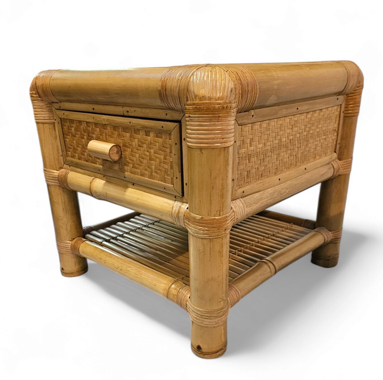 Furniture 2 X Bamboo Night Stands / Side Tables / 1980s photo