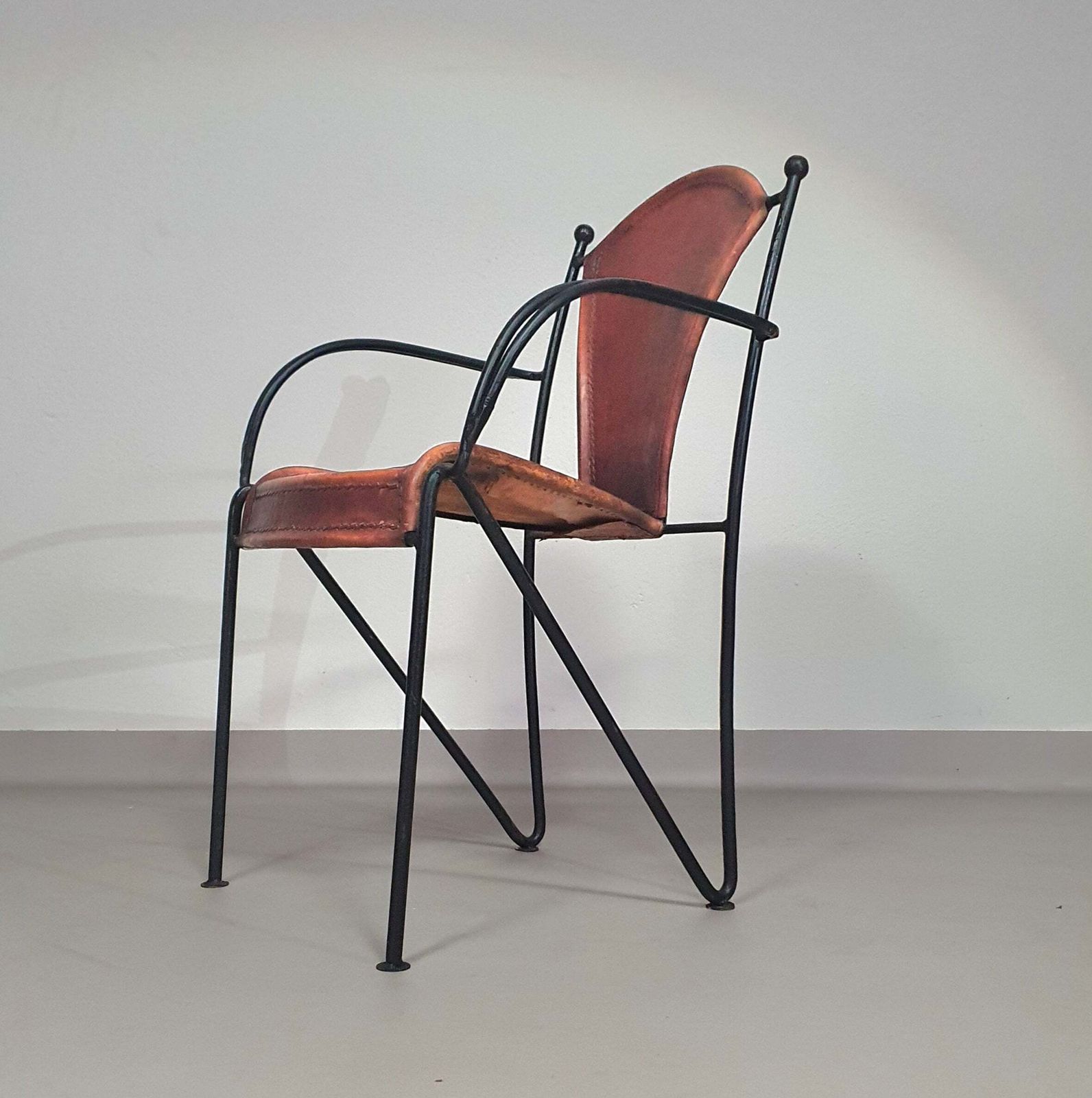 24 Chairs In Leather And Solid Wrought Iron