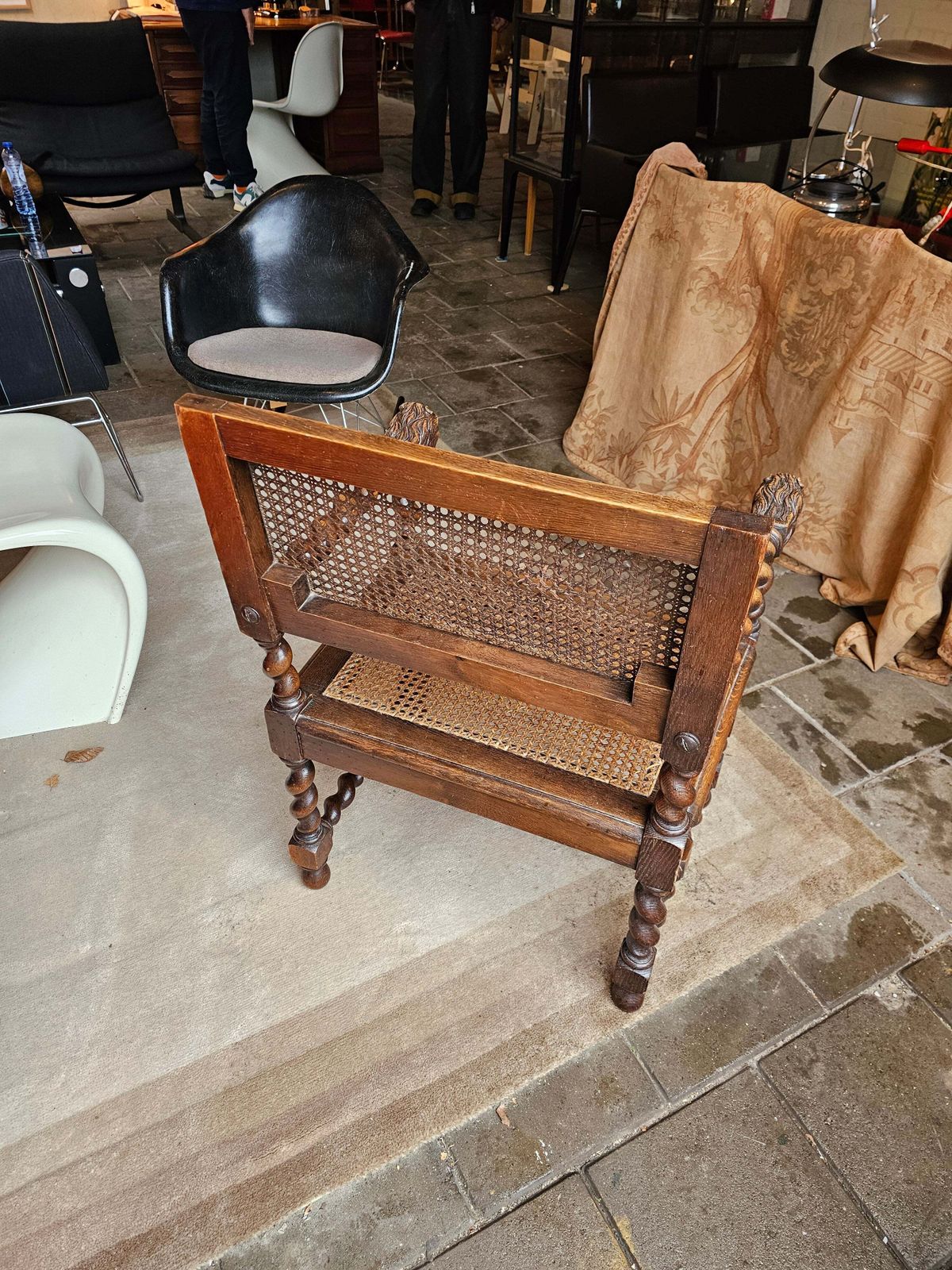 2 X Jacobean Lionel Head Armchairs Oak Wood / Webbing Early 20th Century photo for sale